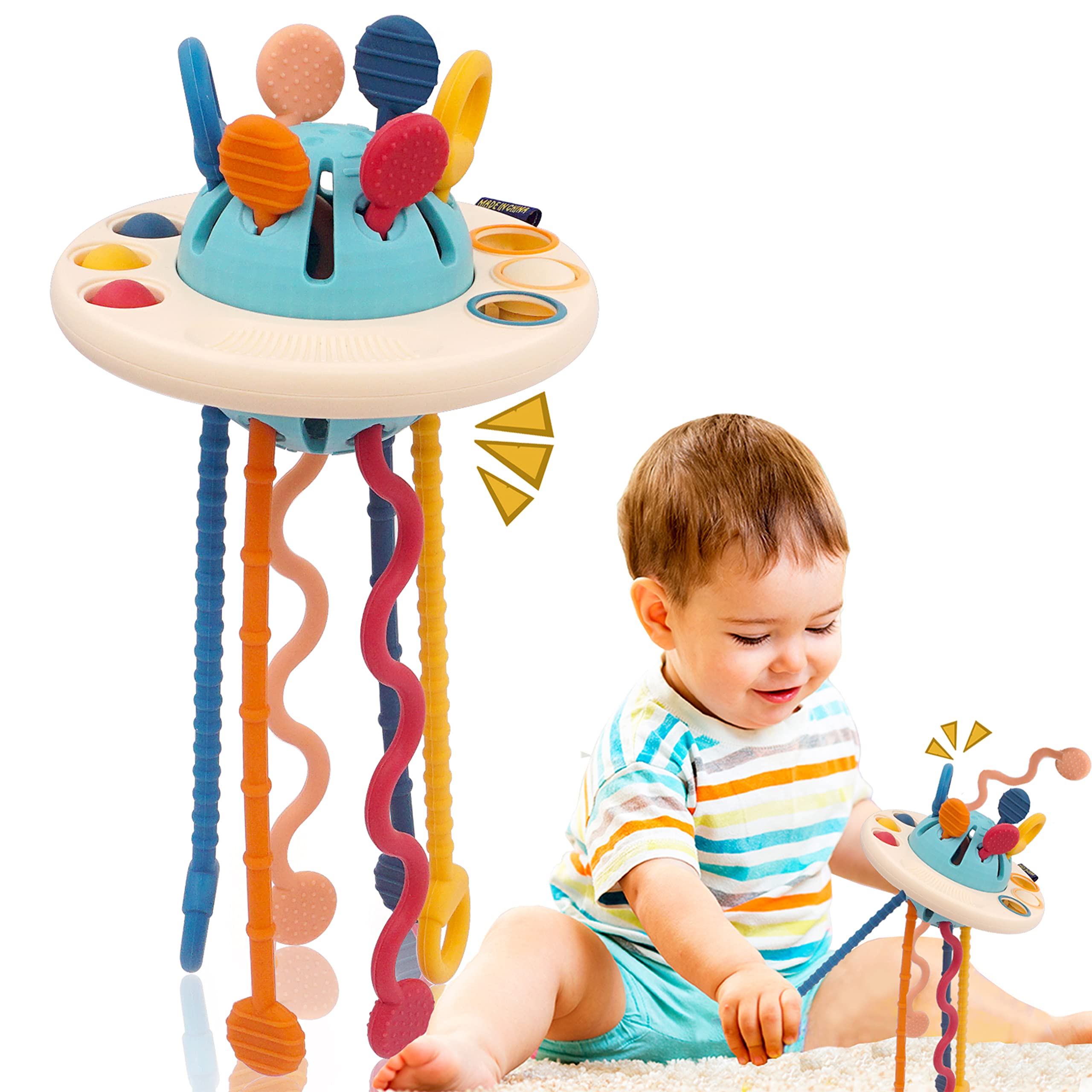 Montessori Sensory UFO Pull String Toy for Toddlers 18M+ | Food Grade Silicone Fine Motor Skills Activity Toy | Travel & Learning Toy for Baby Boys & Girls | Perfect Christmas Birthday Gift for 1.5 Year Olds | Great for Home Play, Daycare & Car Rides