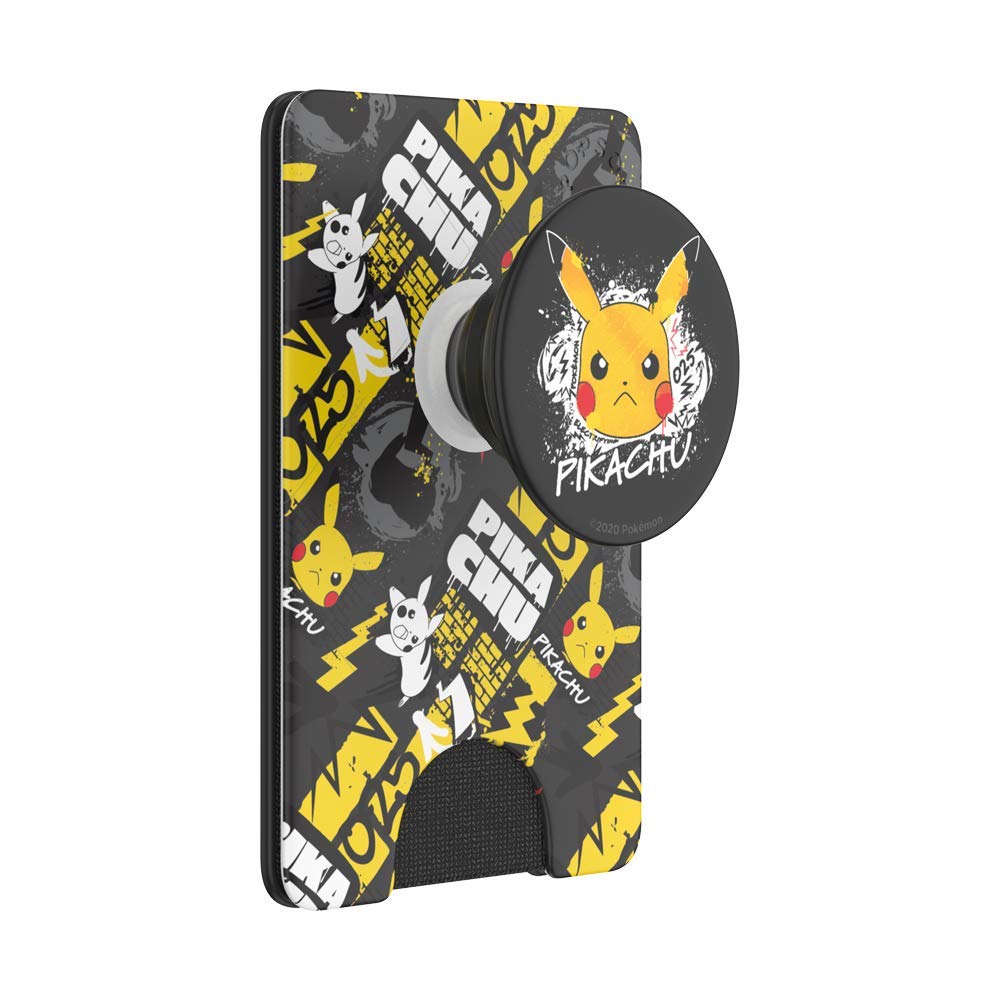 PopSockets PopWallet+ - Swappable & Repositionable Wallet with Pikachu Graffiti Design | Slim RFID Blocking Card Holder for iPhone, Android & Daily Use