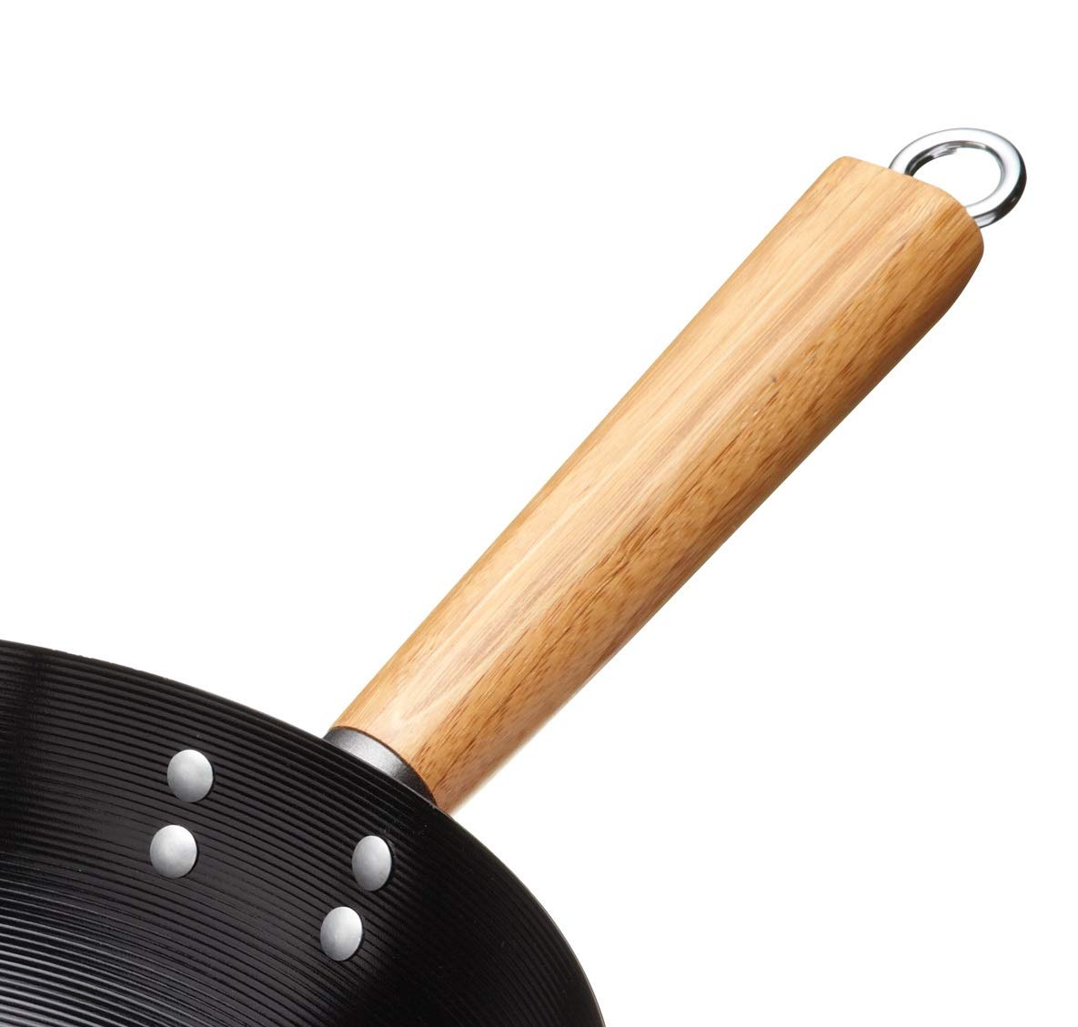 30cm Non-Stick Carbon Steel Wok with Wooden Handle - World of Flavors Oriental Stir Fry Pan for Asian Cooking, Home Kitchen & Professional Chef Use