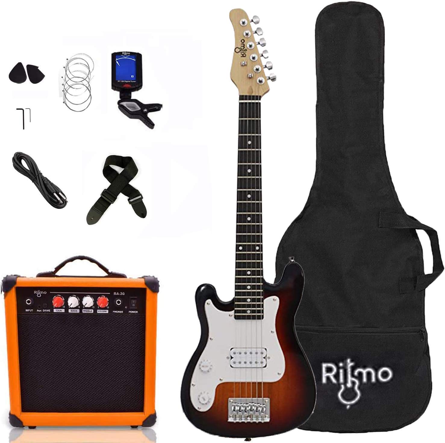 **30 Inch Left-Handed Electric Guitar Starter Kit with Amp for Beginners - Includes 6-String Tremolo Guitar, 20W Amplifier, Picks, Strap, Tuner & Case (Sunburst) - Perfect for Kids, Teens & First-Time Players**