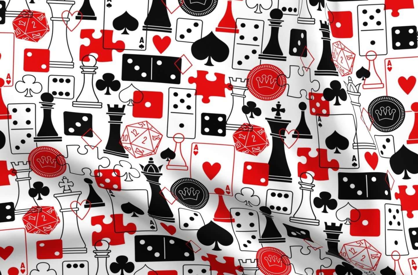Chess Dice Puzzles Games Printed Minky Fabric by The Yard - Soft Plush Material for Sewing Baby Blankets, Quilt Backing & DIY Crafts - Perfect for Geeky Home Decor, Gamer Gifts & Nursery Projects