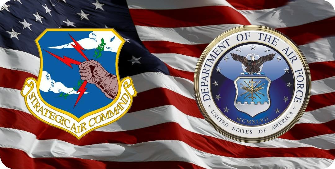 Strategic Air Command & Air Force U.S. Flag Photo License Plate - Military Car Accessories for Veterans & Patriotic Drivers