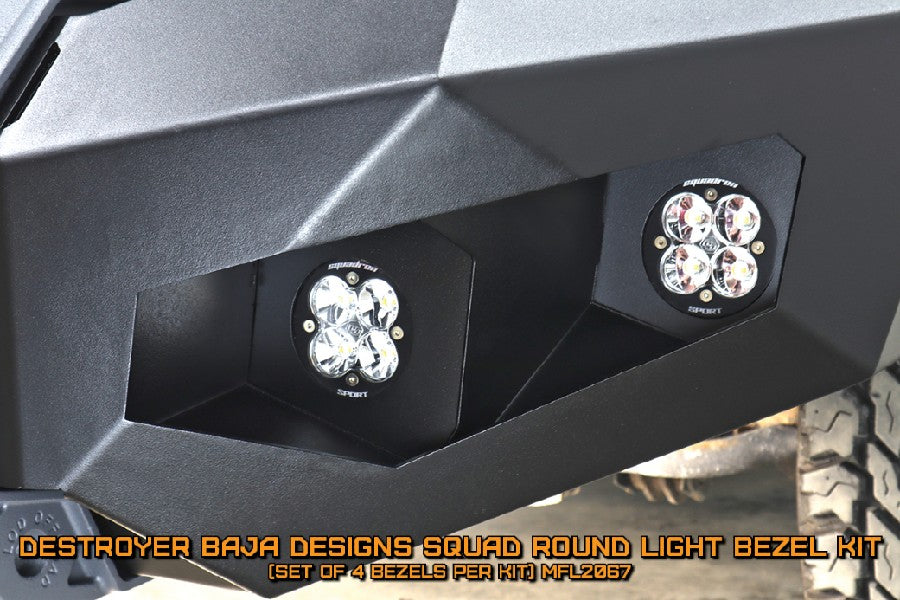 LOD Offroad Destroyer Truck Baja Squadron Round Light Bezel Kit - Black Texture for Chevy Silverado 2500HD/3500, GMC Sierra 2500HD/3500, Dodge RAM 2500/3500 & Ford F-250/F-350 - Perfect for Off-Roading, Baja Racing & Night Driving Adventures