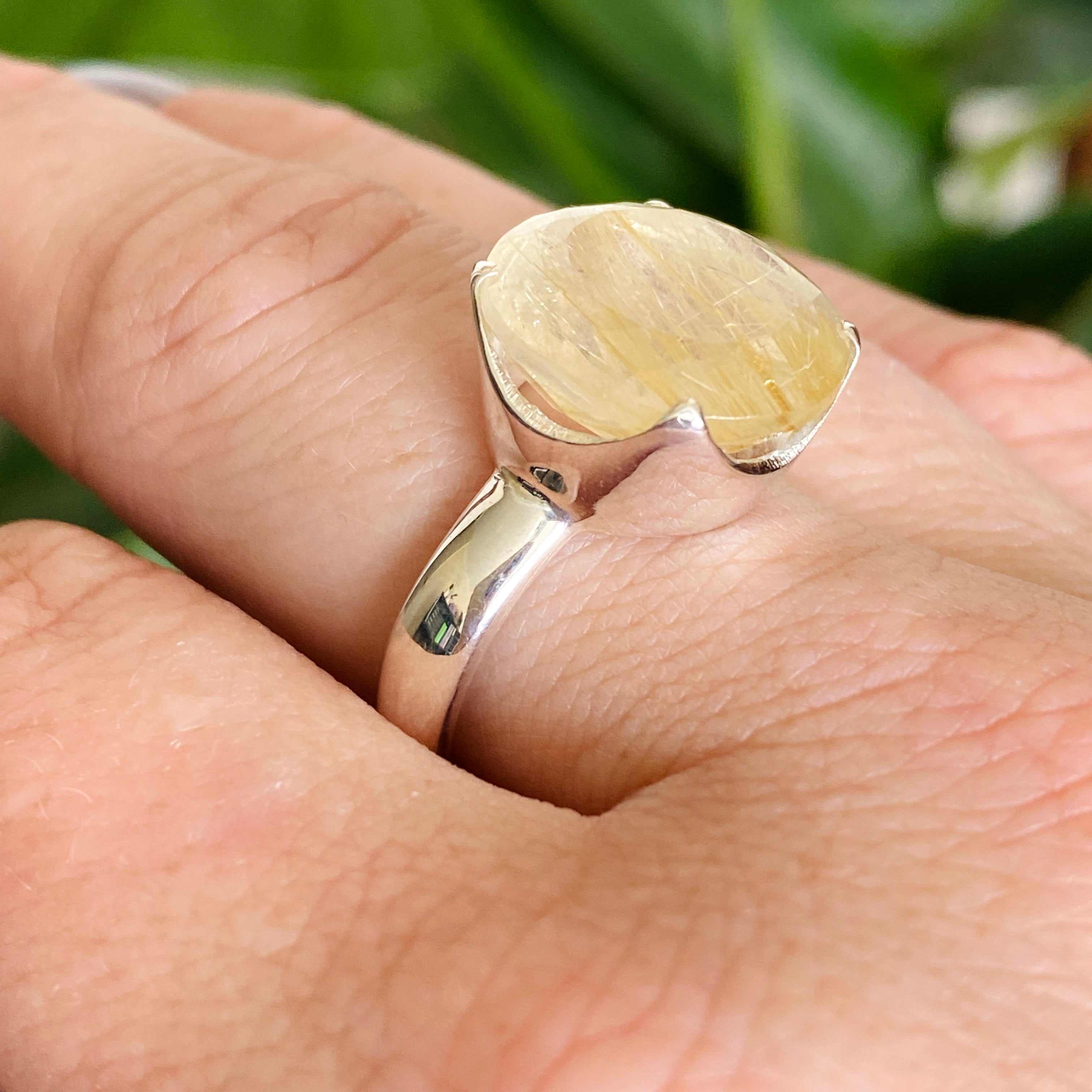 Rutilated Quartz Round Faceted Ring - Size 9.5 PRGJ605 - Elegant Jewelry for Women, Perfect for Weddings, Parties & Special Occasions