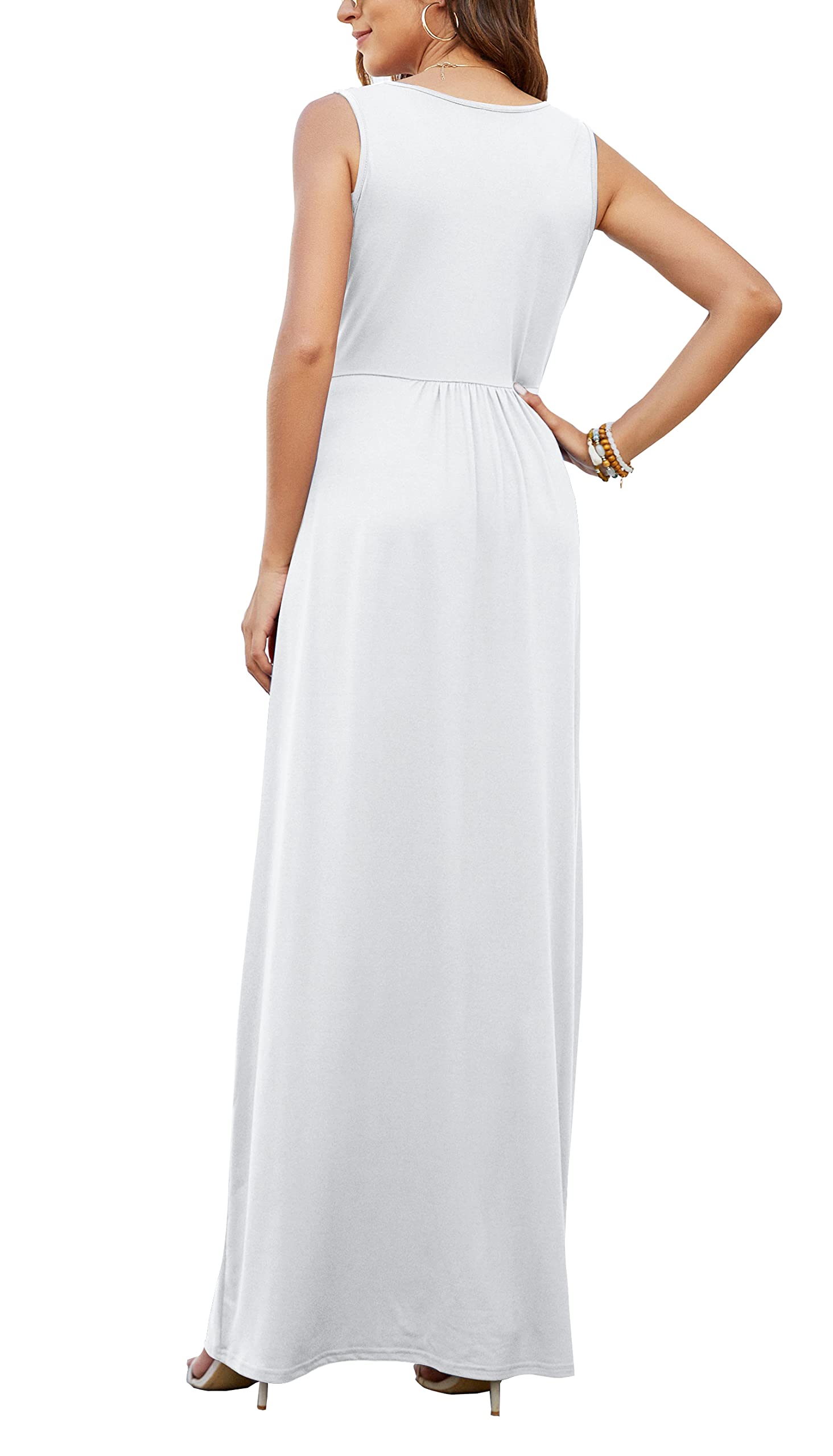 AUSELILY Women's Sleeveless Deep V-Neck Formal Maxi Dress with Pockets - Elegant Loose Plain Cocktail Long Dress for Evening Parties, Weddings & Special Occasions | 2025 New Collection