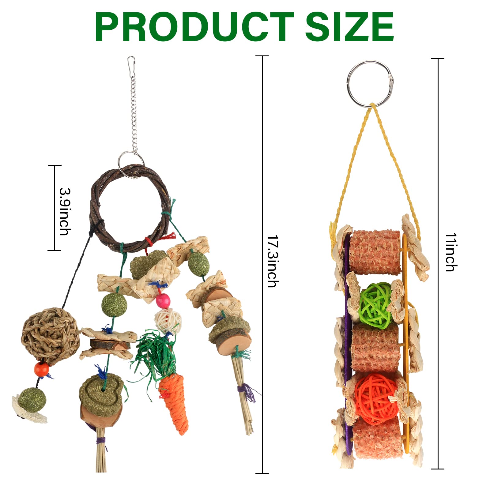 HOSUKKO 2PCS Rabbit Chew Toys for Small Pets - Bunny Guinea Pig Teeth Grinding Toys, Dental Health Molar Tool for Rabbits, Hamsters & Small Animals - Hanging Chew Toys for Play & Teeth Care - Perfect for Cage Entertainment & Dental Hygiene