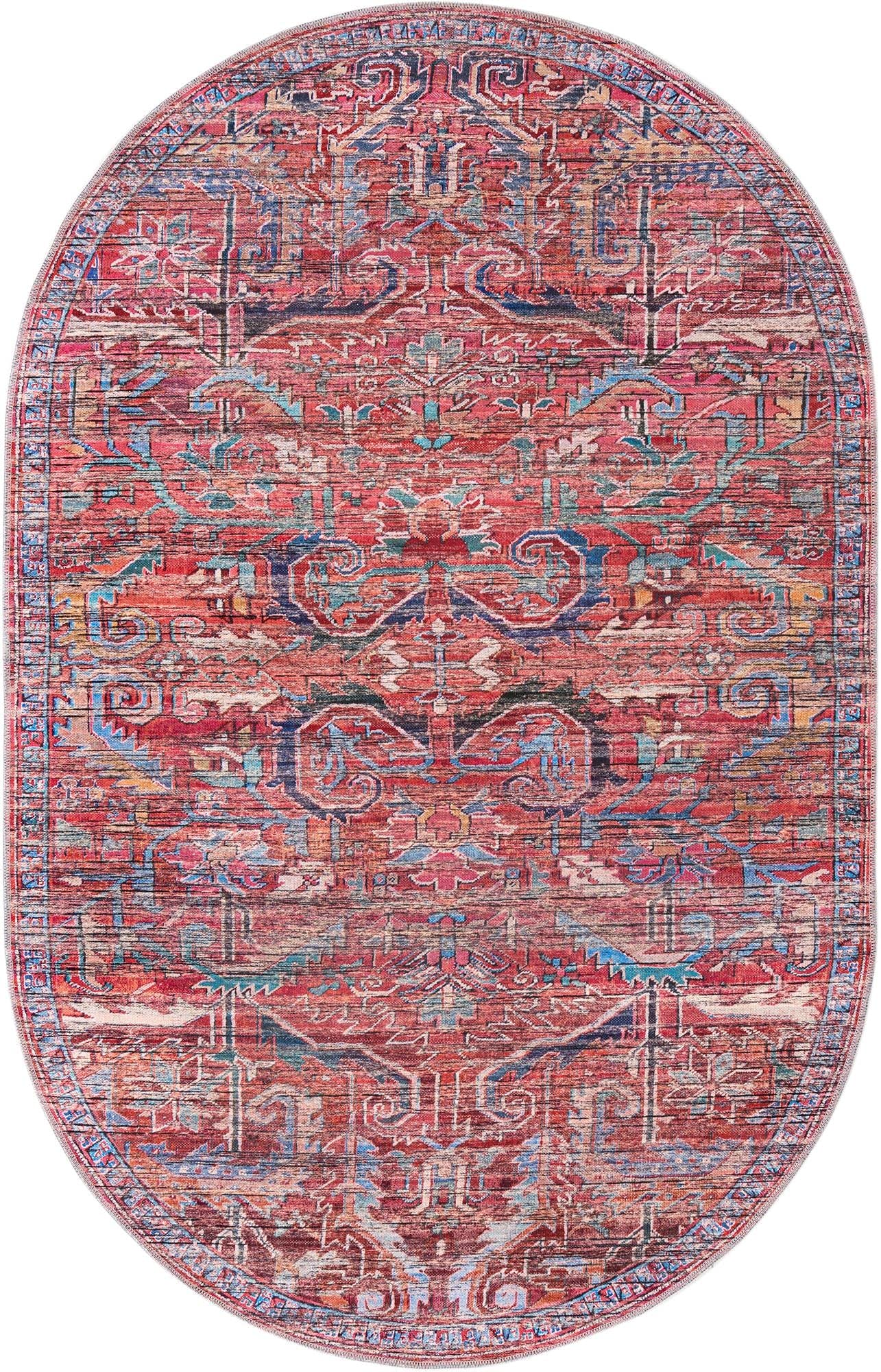 Washable 5' x 8' Oval Rust Red Low-Pile Rug - Maahru Collection by Rugs.com | Perfect for Living Rooms, Dining Areas & Open Spaces | Pet-Friendly & Easy-Clean Home Decor