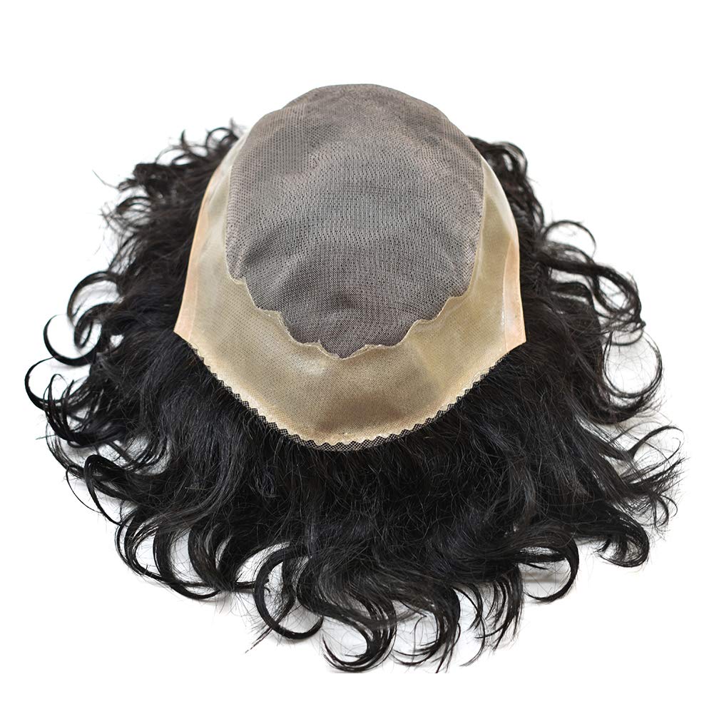 20MM Afro Curly Toupee for Men - 100% Human Hair Black Mens Wig with Fine Mono Lace & Poly Skin - African American Hair System Replacement (11x8 Inch, Jet Black) - Perfect for Daily Wear, Special Occasions & Hair Loss Solutions
