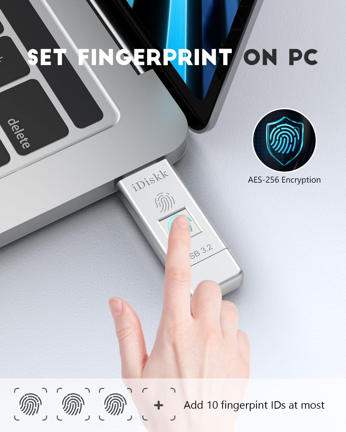 iDiskk 512GB USB 3.2 Flash Drive with Fingerprint Encryption - 500MB/s High Speed USB-C SSD Thumb Drive for iPhone 15/16, Android, PC & Mac - Secure External Storage for Photos, Videos & Files Transfer