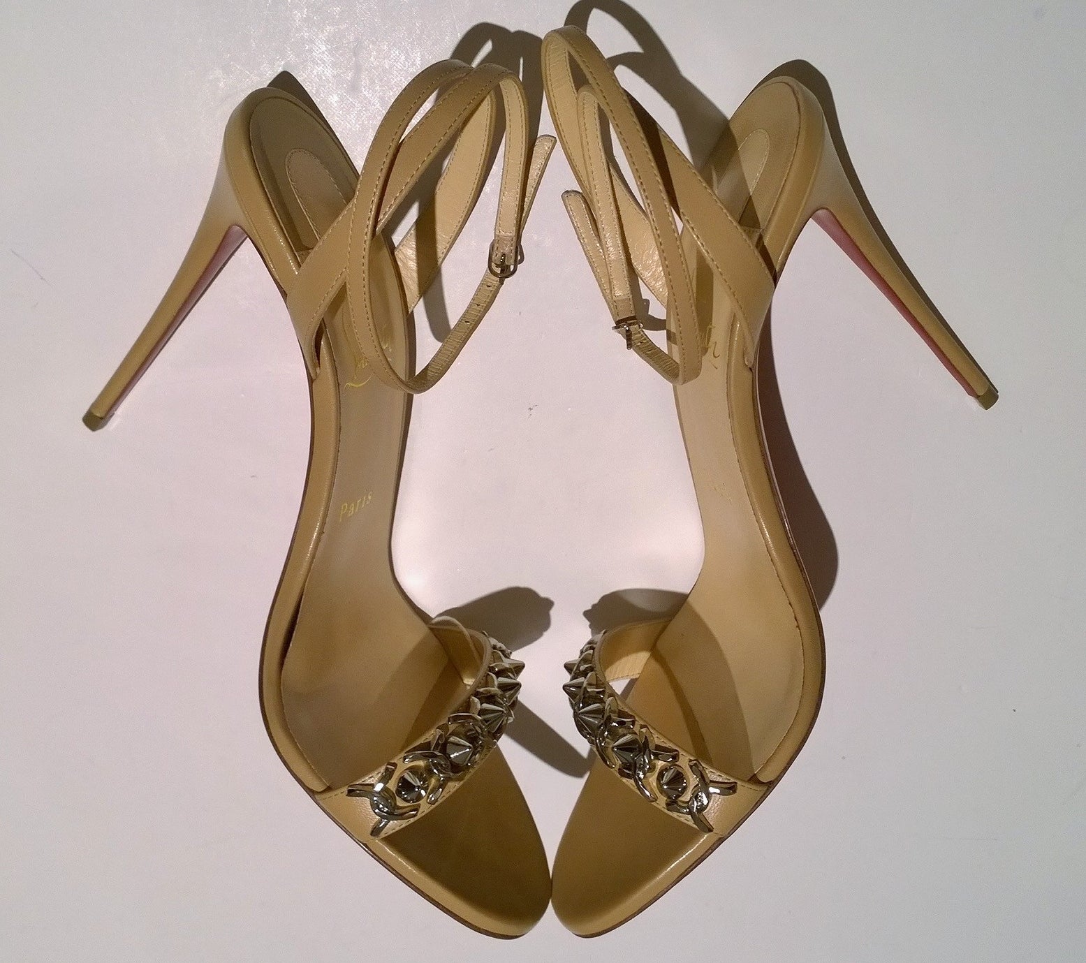 Christian Louboutin Loubigirl Chain 100 Nude Leather Ankle Strap Sandals Heels for Women - Perfect for Weddings, Parties & Evening Events