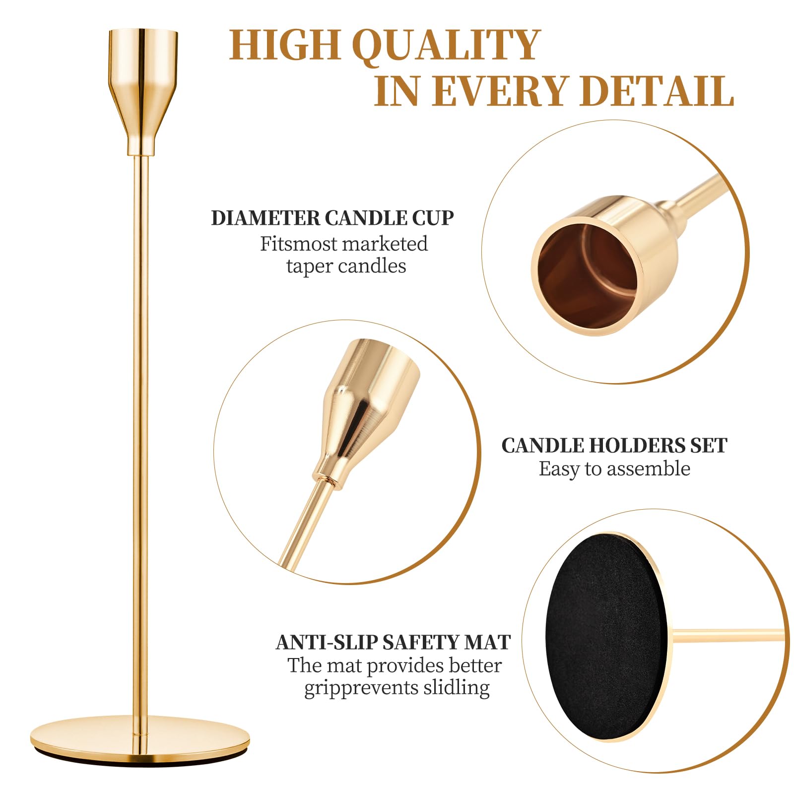 30 Pack Gold Taper Candle Holders - Elegant Metal Candlestick Holders for 3/4 Inch Candles & LED Candles - Perfect for Wedding Centerpieces, Dining Table Decor, Party Arrangements & Home Decoration