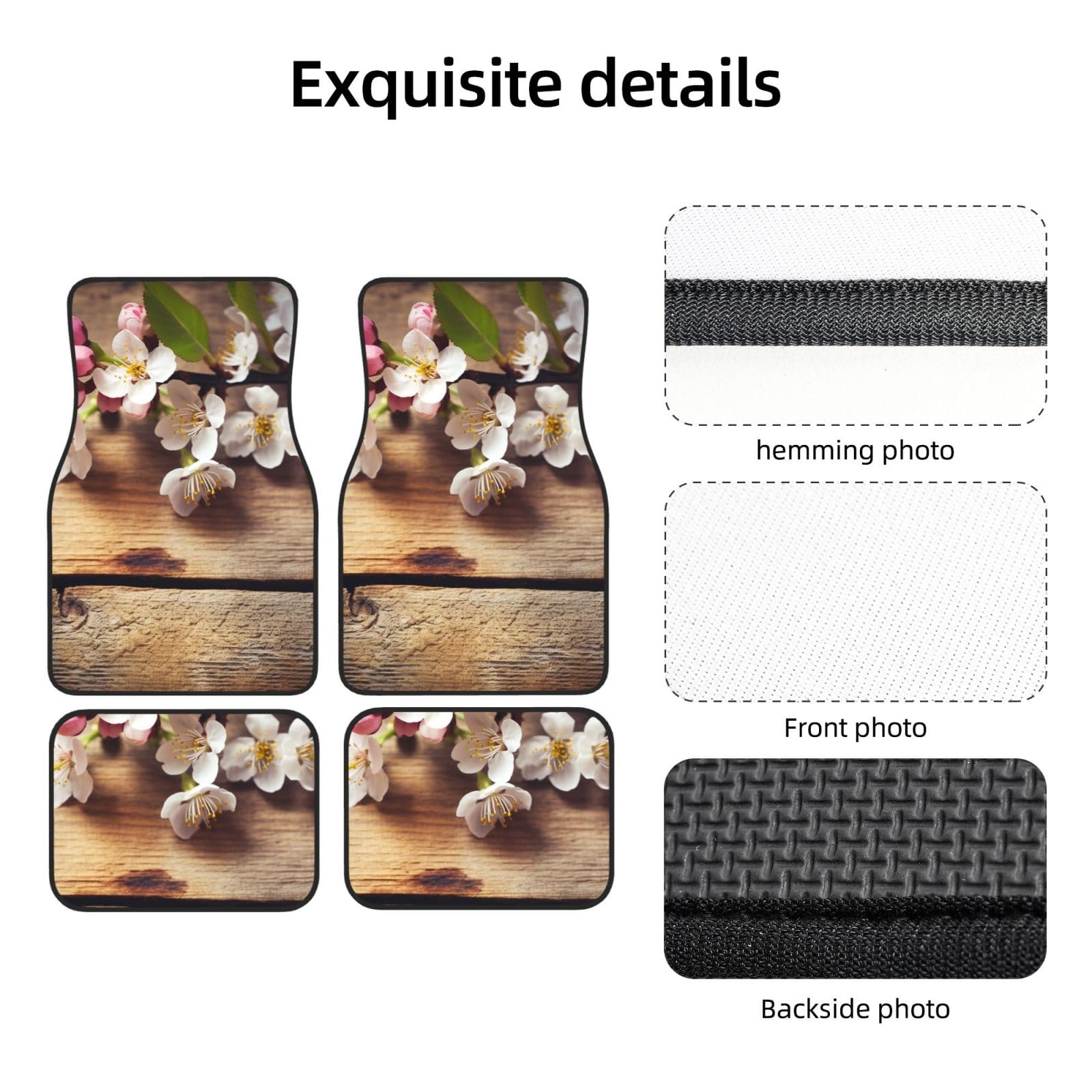 4-Piece Spring Blossom Carpet Floor Mats Set - Waterproof Universal Auto Mats with Heel Pad for Cars, Trucks, Vans & SUVs | Perfect for Home, Office & Vehicle Protection