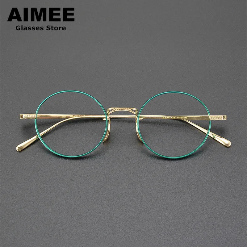 Aimee Unisex Full Rim Round Titanium Eyeglasses 8005 - Lightweight & Durable Frame for Men & Women - Perfect for Reading, Work & Everyday Use