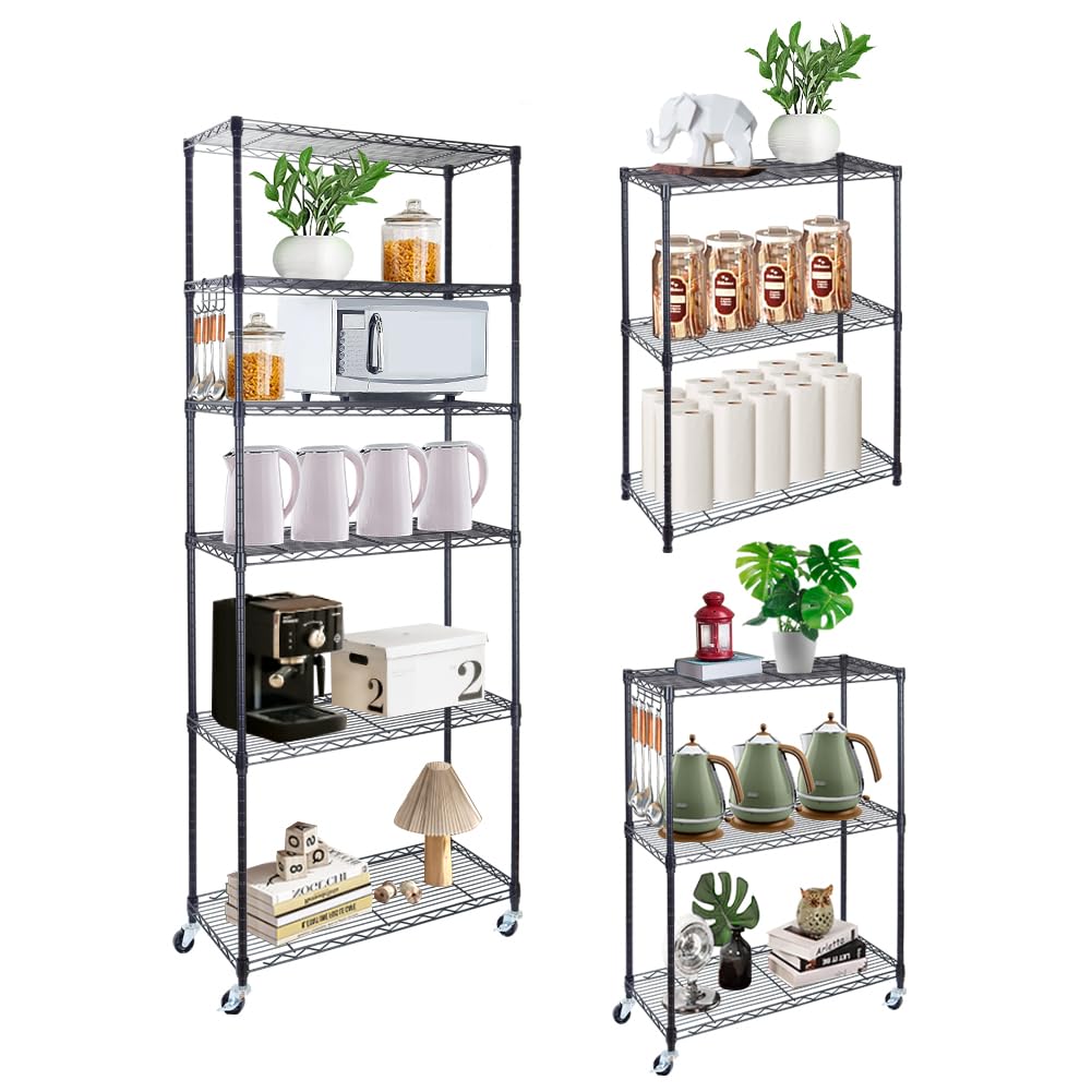 Clucycia 2-in-1 Adjustable 6-Tier Wire Shelving Unit - Convertible to 3-Tier Shelves (29.52