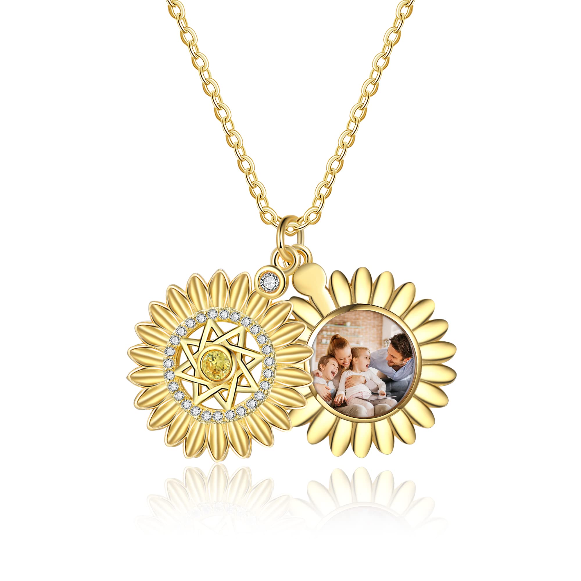 Personalized Sunflower Photo Locket Necklace for Women - Custom Engraved Birthstone Pendant Jewelry | You Are My Sunshine Gift for Mom, Wife, Daughter | Perfect for Birthdays, Anniversaries & Mother's Day