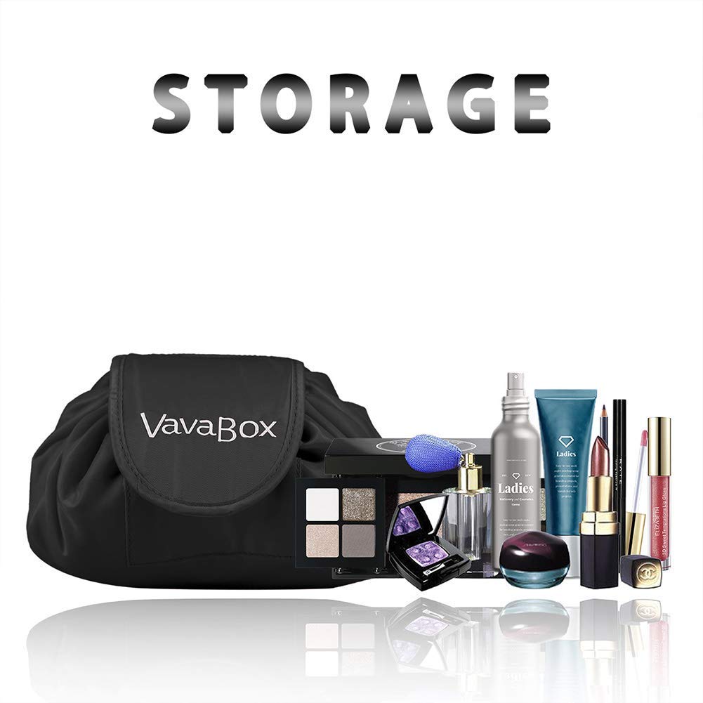 Waterproof Large Capacity Drawstring Makeup Bag for Women - Travel Cosmetic Organizer Pouch, Portable Makeup Storage Case for Toiletries & Beauty Essentials (Black) - Perfect for Travel, Gym & Daily Use