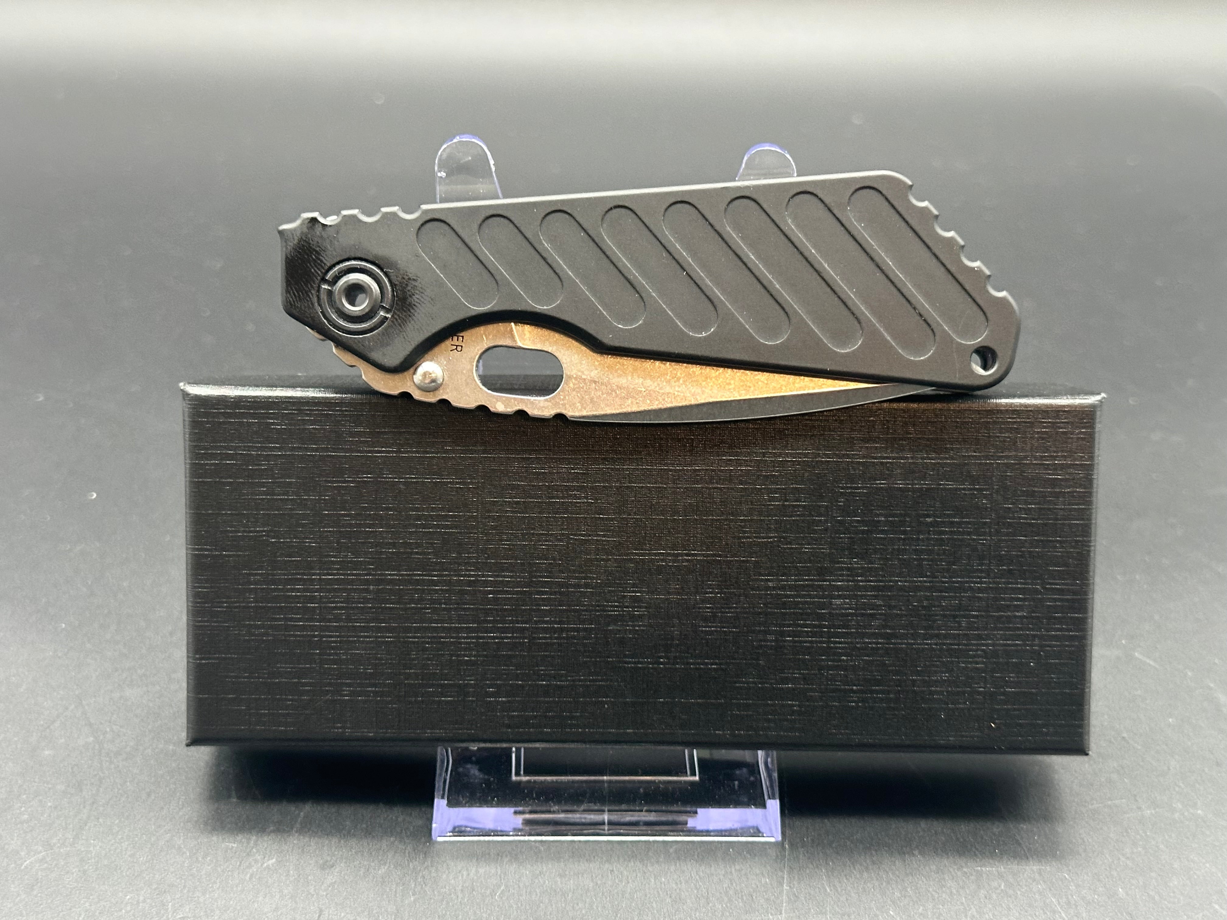 Strider SNG Knife with Logo - Black Aluminum & Flamed Titanium Handle - CPM20CV Steel Blade - EDC Tactical Folding Knife for Outdoor, Camping, and Survival