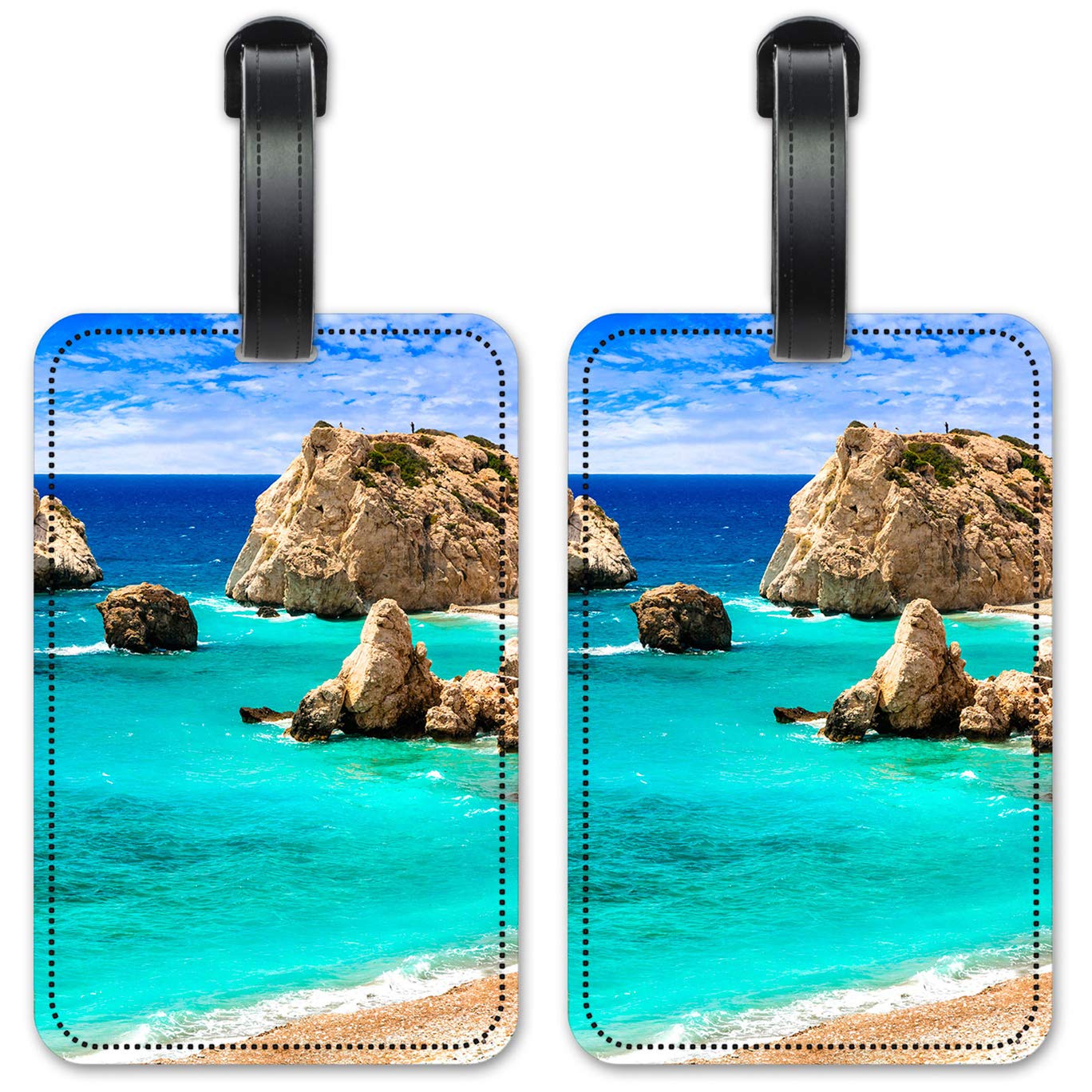 Rock Cliffs Near The Beach Luggage Tags - 2 Pack Durable Suitcase ID Cards for Travel - Perfect for Vacation, Cruise & Airline Baggage Identification