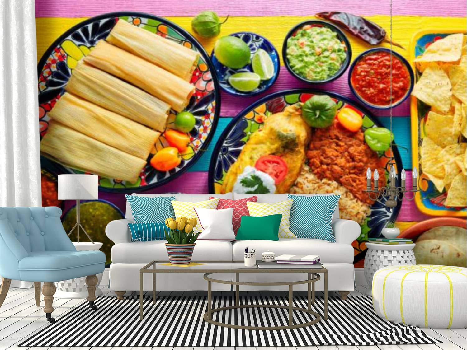 Peel and Stick Wallpaper - Tamale with Corn Leaf & Chili Pepper Design, Self-Adhesive Removable Vinyl Wall Mural for Kitchen, Dining Room Decor | Large Roll Wall Sticker, Easy DIY Home Decoration