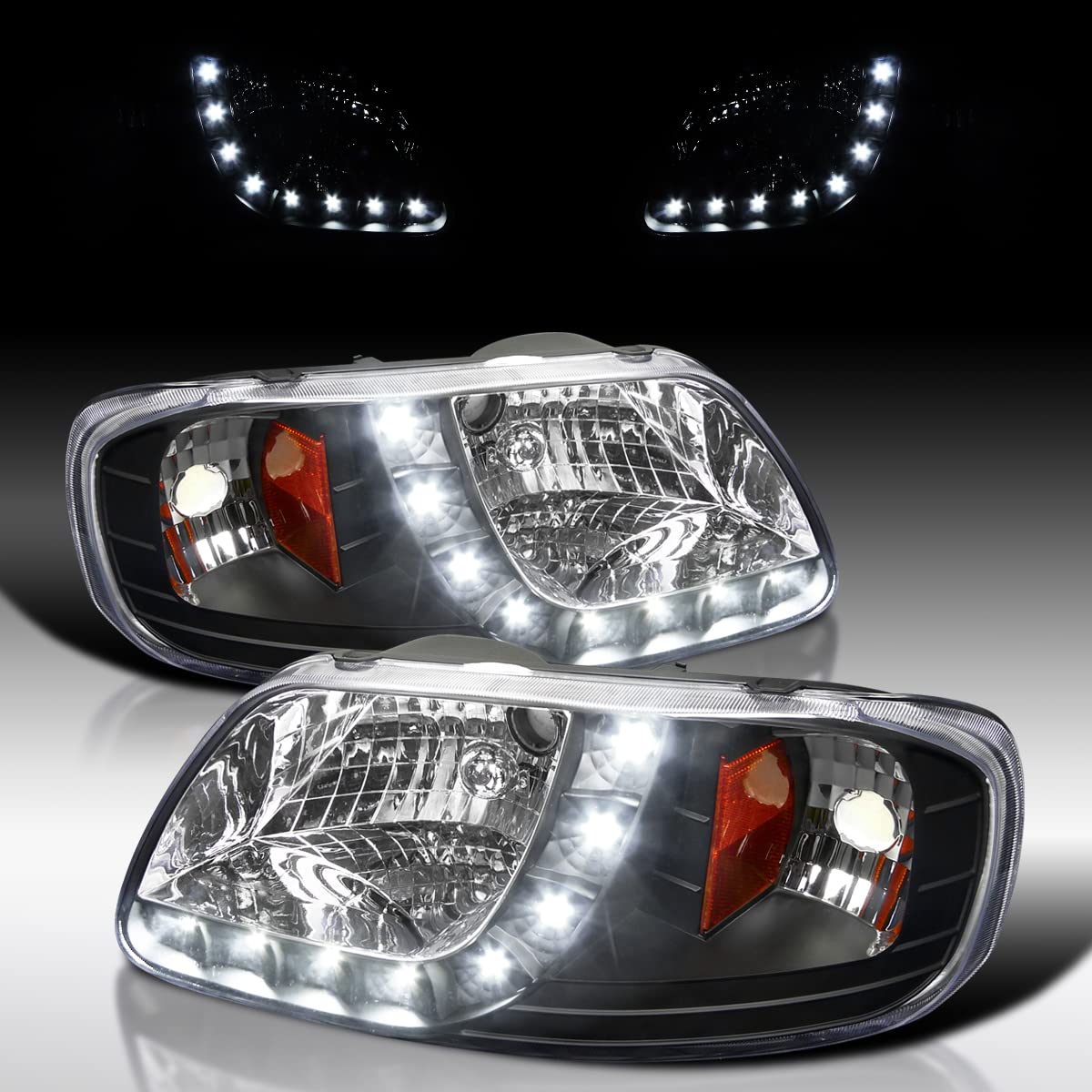 AUTOZENSATION LED Headlights Compatible with 1997-2002 Ford Expedition & 1997-2003 Ford F150 - Black Left & Right Pair Headlamp - Upgrade Your Night Driving Safety & Style