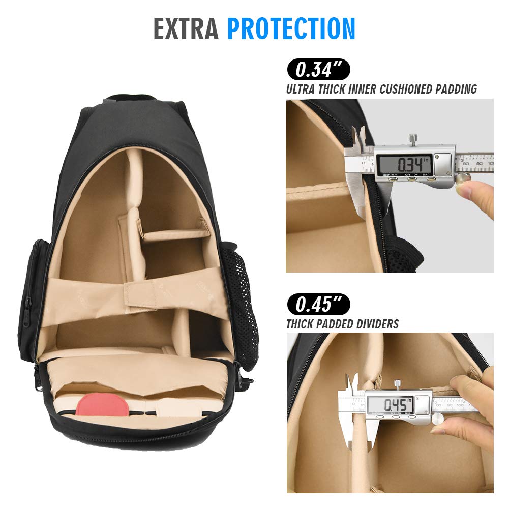Waterproof DSLR Camera Sling Backpack with Rain Cover - Durable Travel Camera Bag for Canon Nikon Sony Pentax DSLR Cameras, Lenses, Tripod & Accessories - Fits Laptop - Perfect for Outdoor Photography, Hiking & Travel (Black)