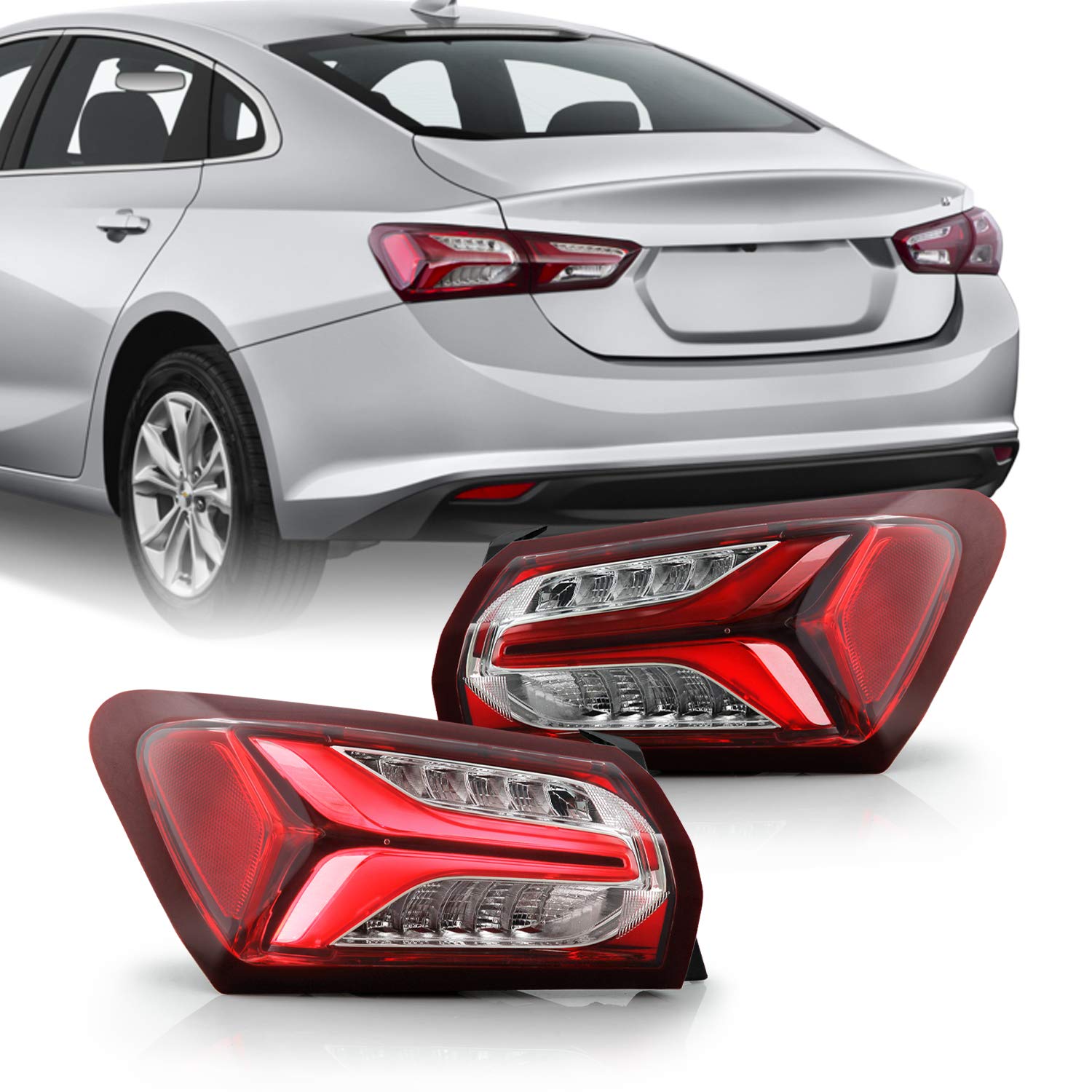 AKKON LED Tail Lights for 2019-2022 Chevy Malibu - OE Red Rear Lamps Housing Pair (Driver & Passenger Side) - Perfect for Night Driving & Enhanced Vehicle Style