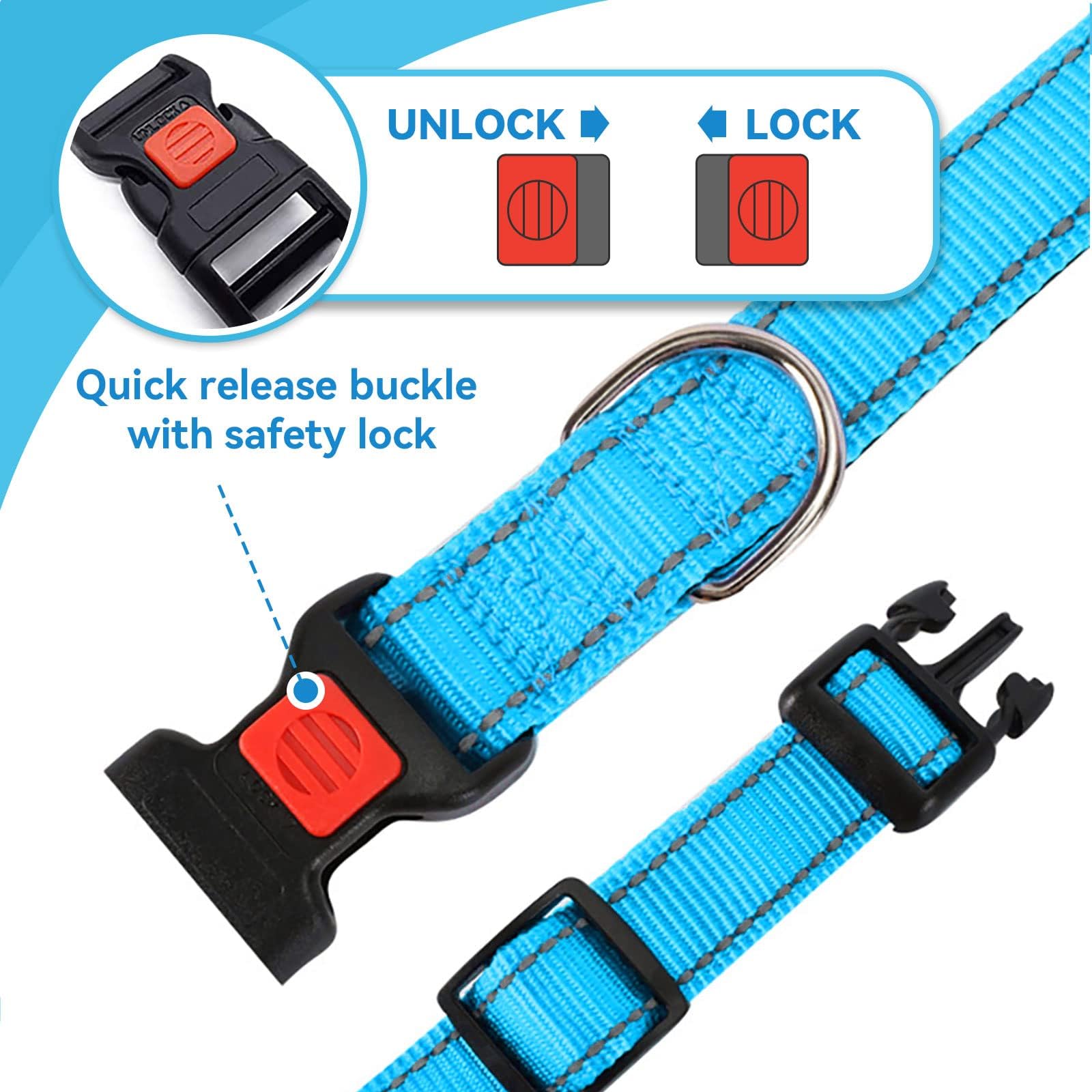 Reflective Adjustable Dog Collar with Quick Release Buckle - Ultra Soft Breathable Neoprene Pet Collar for Puppy, Small, Medium & Large Dogs - Perfect for Night Walks, Jogging & Outdoor Adventures