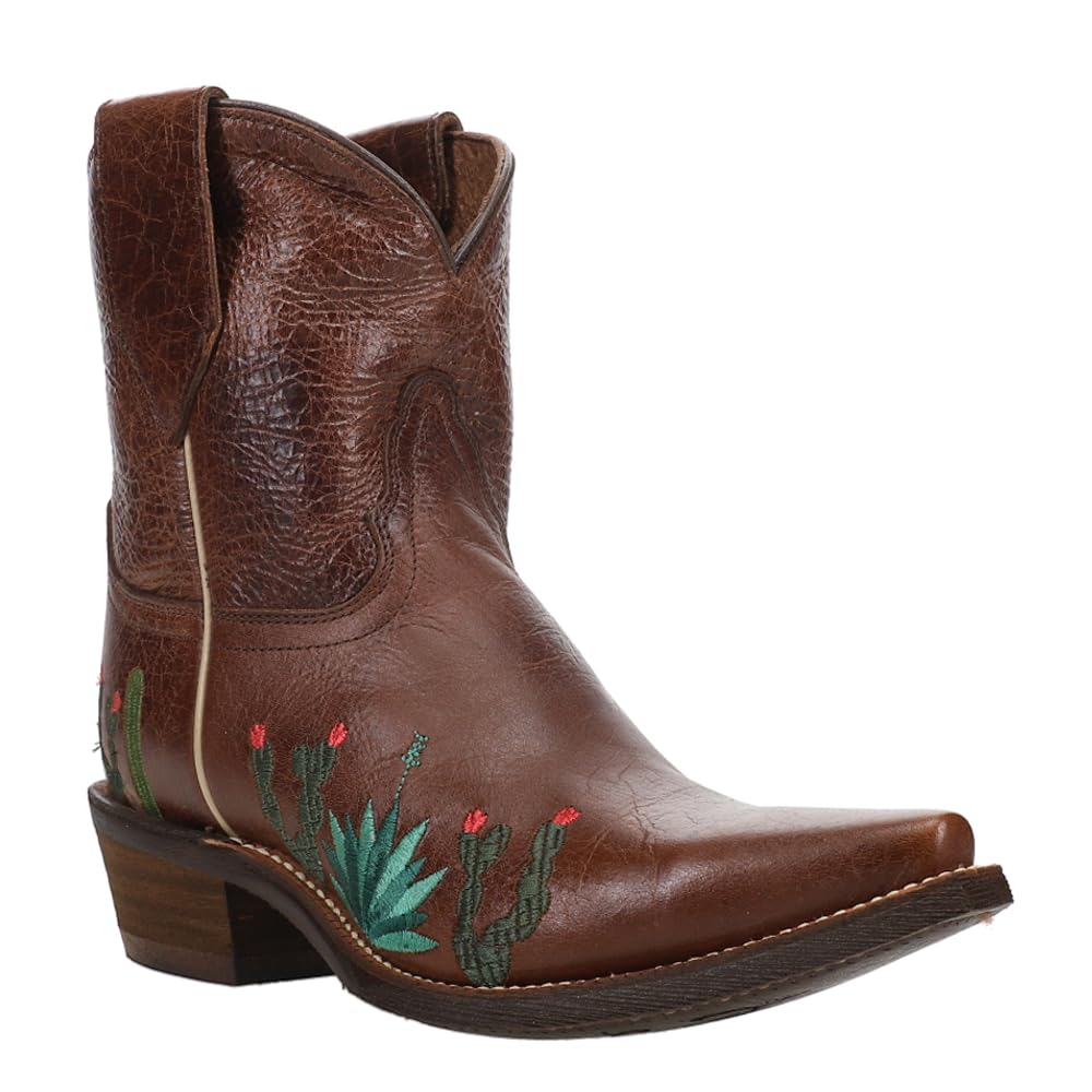 Nocona Women's Brown Agave Embroidery Snip Toe Casual Ankle Boots - Low Heel 1-2
