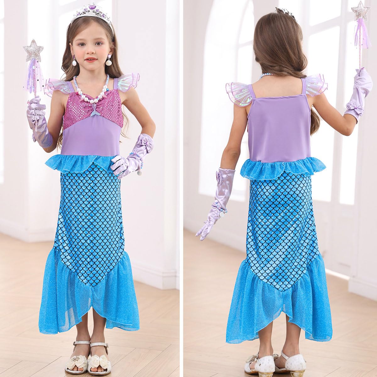 **Ariel Mermaid Costume for Girls - Princess Dress Up Set with Accessories & Wig - Perfect for Birthday Parties, Halloween, Cosplay & Underwater Themed Events**