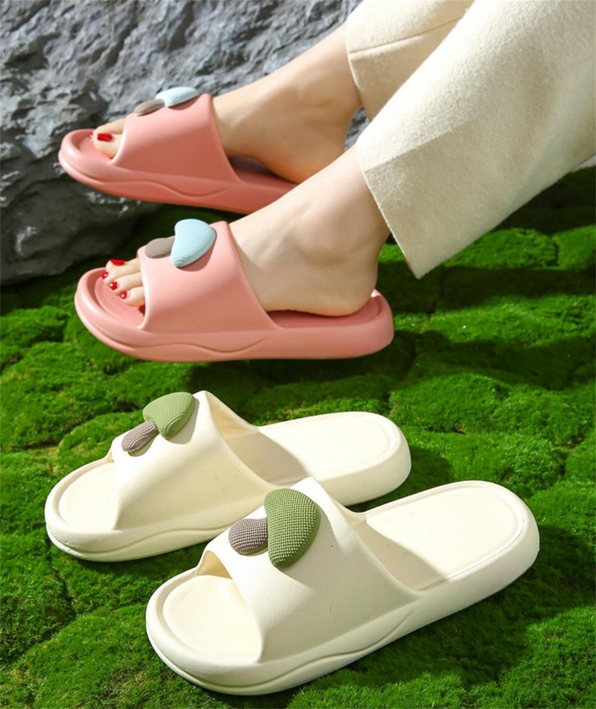 Women's Cute Mushroom Shower Slippers - Soft Bathroom Slippers for Home, Comfortable Non-Slip Beach Sandals - Perfect for Bath, Spa, Poolside & Indoor Relaxation