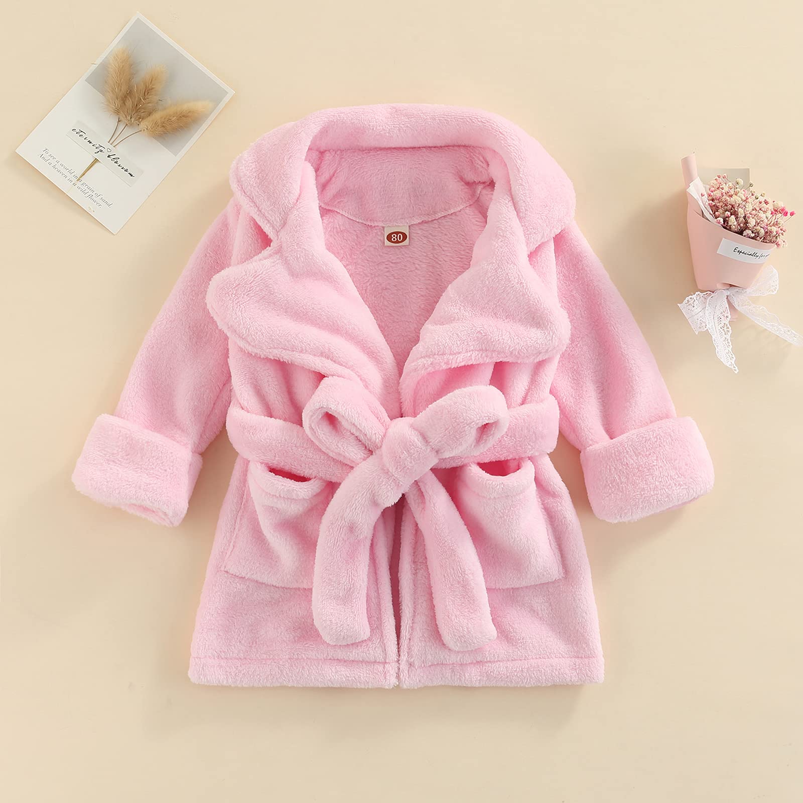 Soft Plush Unisex Toddler Bathrobe for Baby Boys & Girls - Thick & Comfy Solid Color Robe - Perfect for Bath Time, Lounging & Playtime