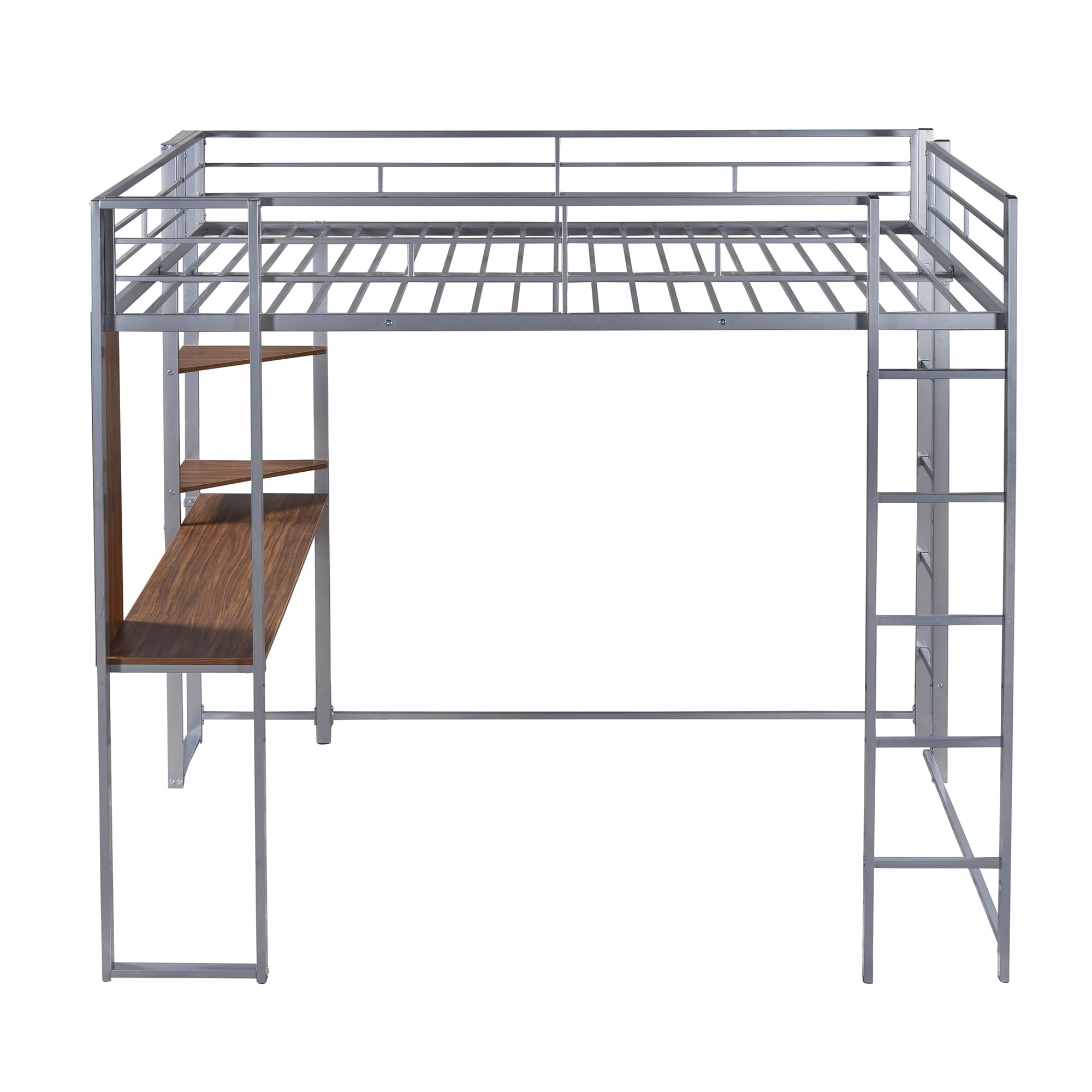 **Full Metal Loft Bed with Desk & Shelves - Heavy Duty Steel Frame for Kids, Teens & Adults (Silver) - Space-Saving Study & Sleep Solution for Small Rooms**