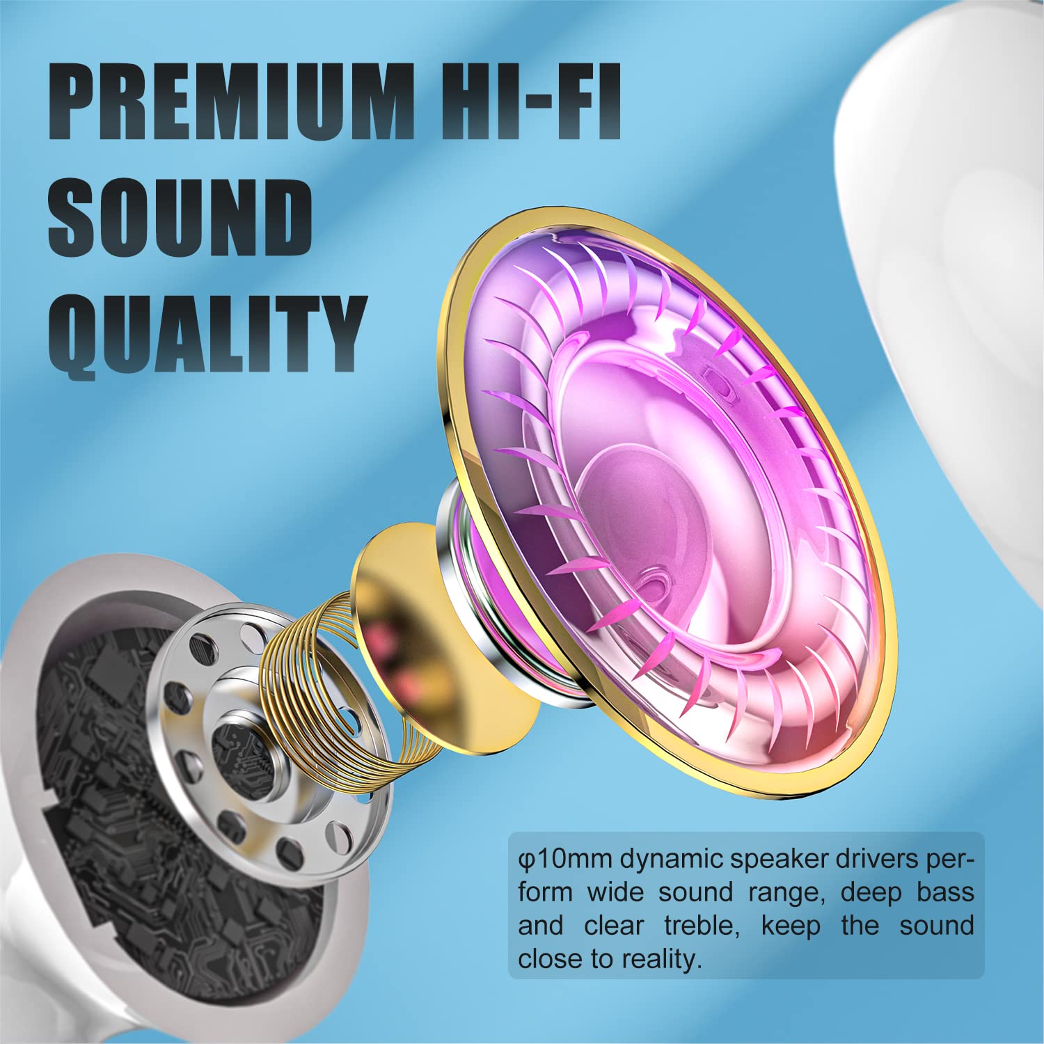 Premium True Wireless Earbuds Bluetooth 5.3 with Active Noise Cancelling, IPX7 Waterproof Stereo Earphones with Built-in Mic, Touch Control & Deep Bass for iPhone Android - Perfect for Workouts, Commuting & Travel (Ivory)