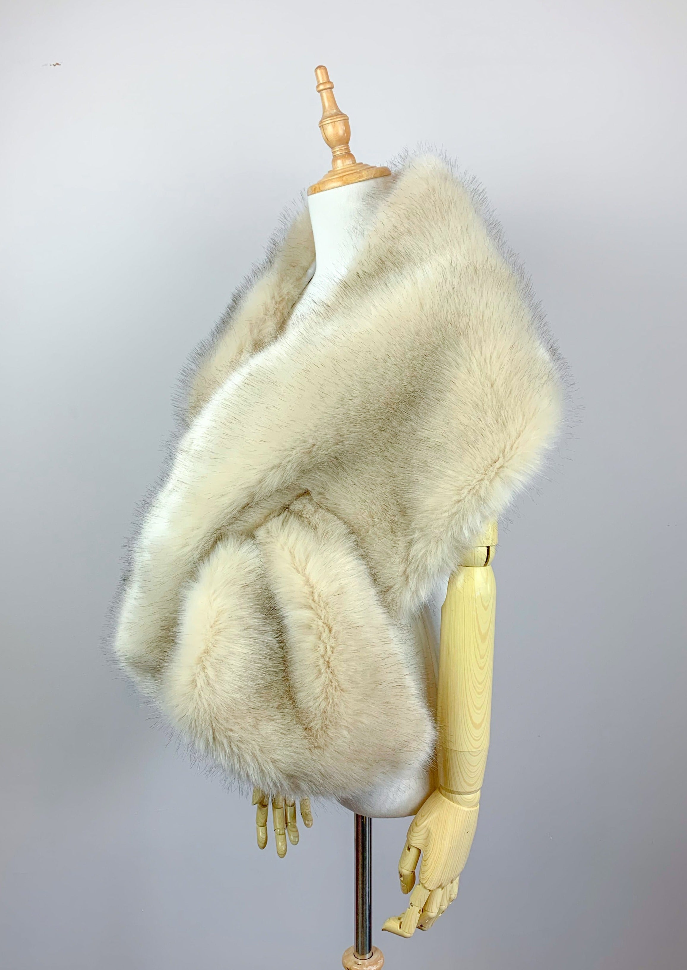 Lilian Blu03 Blush Beige Fur Shawl - Soft Warm Winter Wrap for Women, Perfect for Parties, Weddings & Evening Events