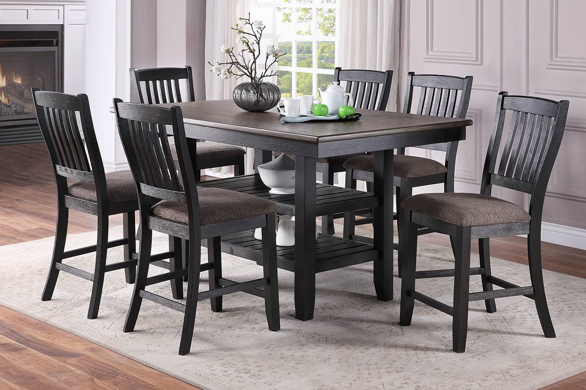 Dark Wooden Counter Height Bar Stools Set of 2 - Classic Coffee Finish Fabric Upholstered Seats with Unique Back Design - Perfect for Kitchen Islands, Breakfast Nooks & Dining Rooms