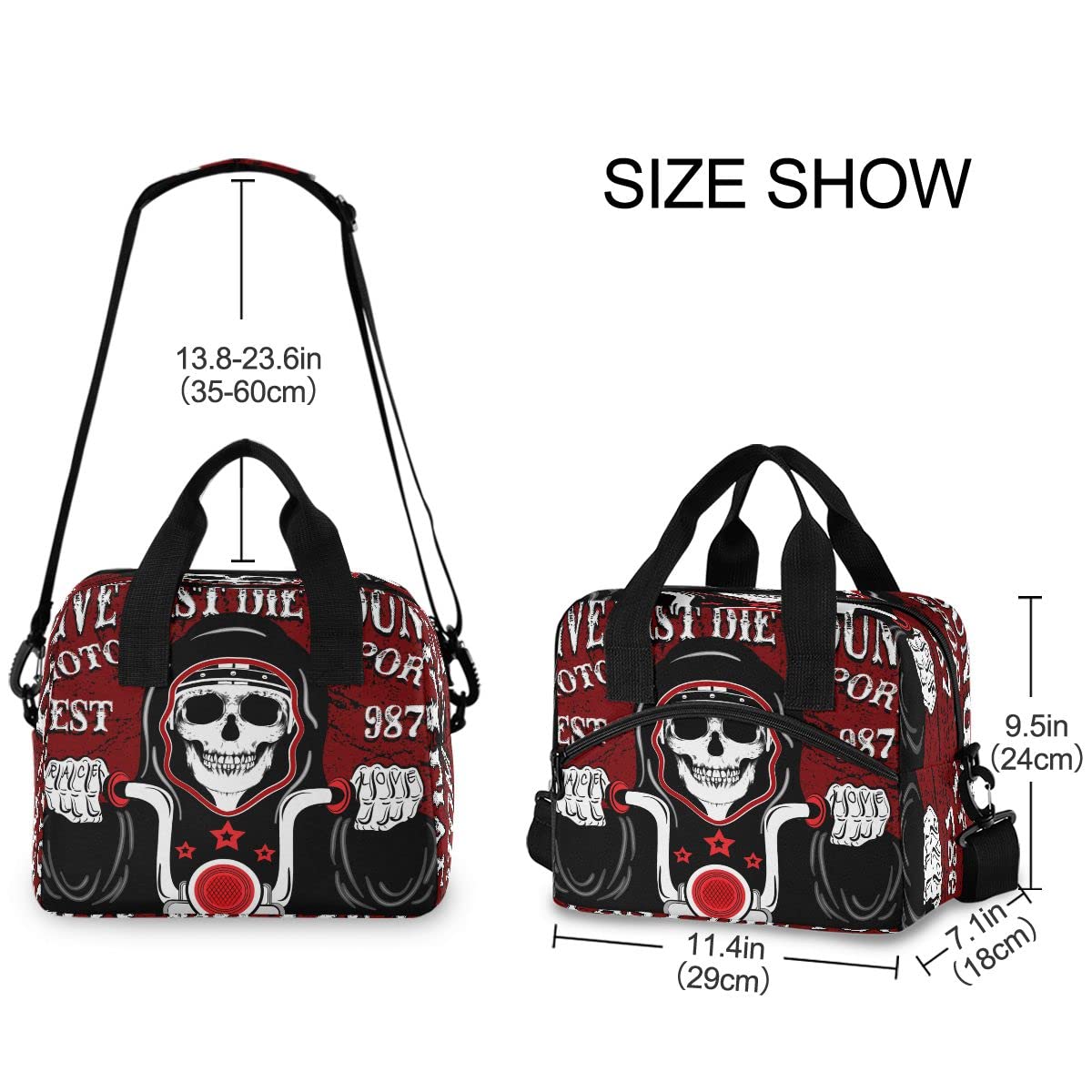 **MNSRUU Insulated Lunch Bag with Skull Design - Reusable Leakproof Cooler Lunch Tote for Men & Women - Perfect for Work, School, Picnics & Motorcycle Rides**