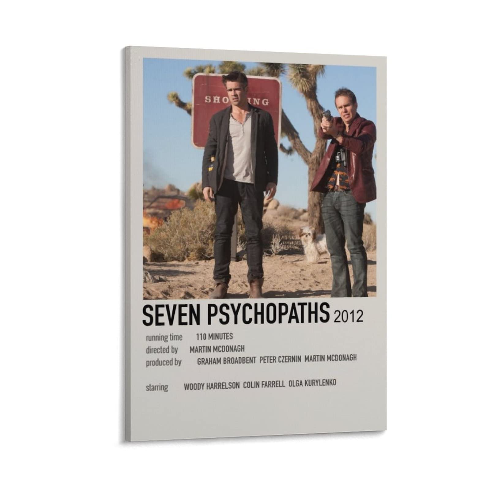 Seven Psychopaths Movie Poster Canvas Print - 24x36 Inch (60x90cm) Framed Wall Art for Bedroom, Office & Home Decor - Perfect Gift for Film Lovers & Movie Themed Room Design