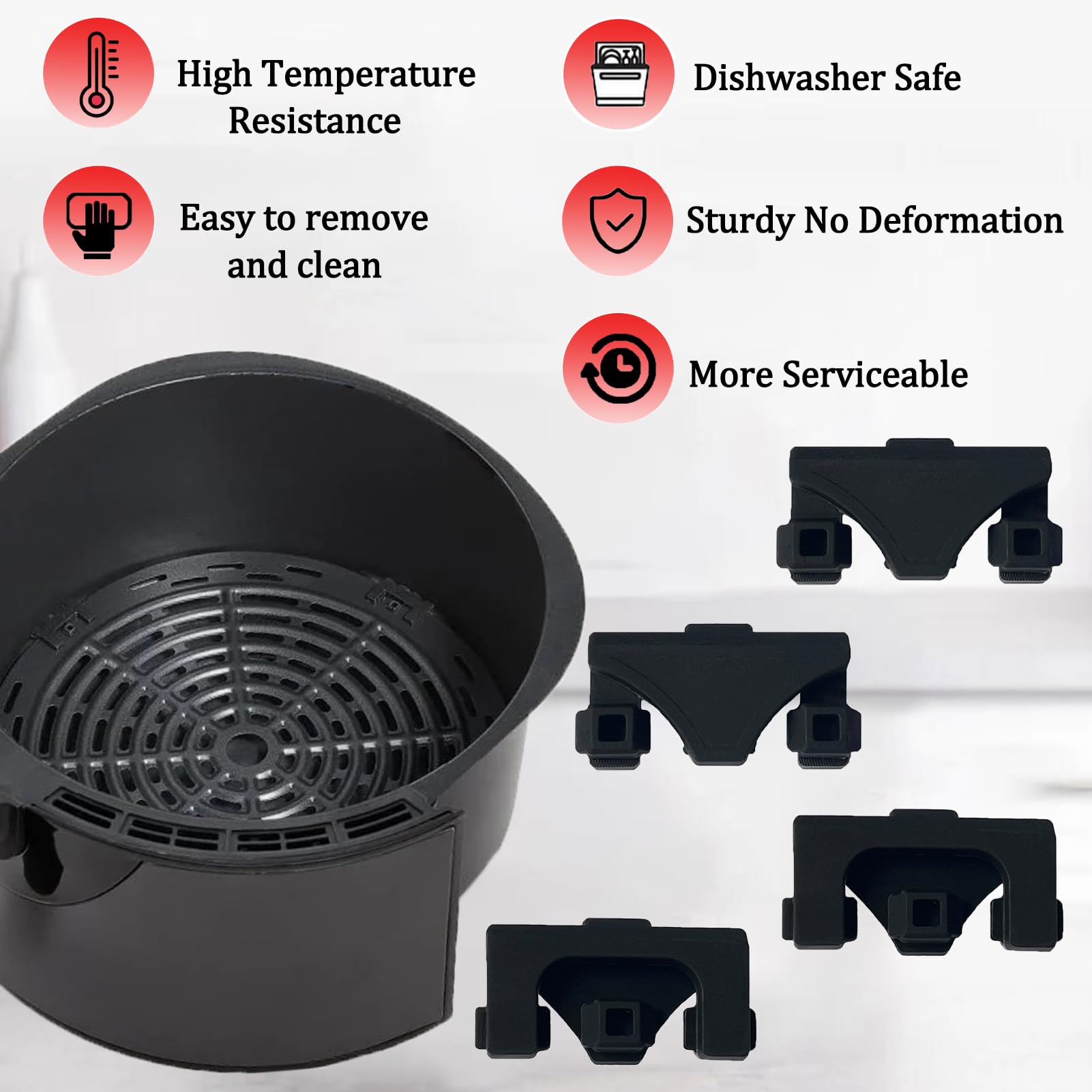 Upgraded 4PCS Silicone Rubber Bumpers for Bella Pro Series 8QT Round Air Fryer - Non-Slip Crisper Plate Stoppers & Spacers | Perfect for Cooking, Baking & Air Frying Chicken Wings, French Fries & Vegetables