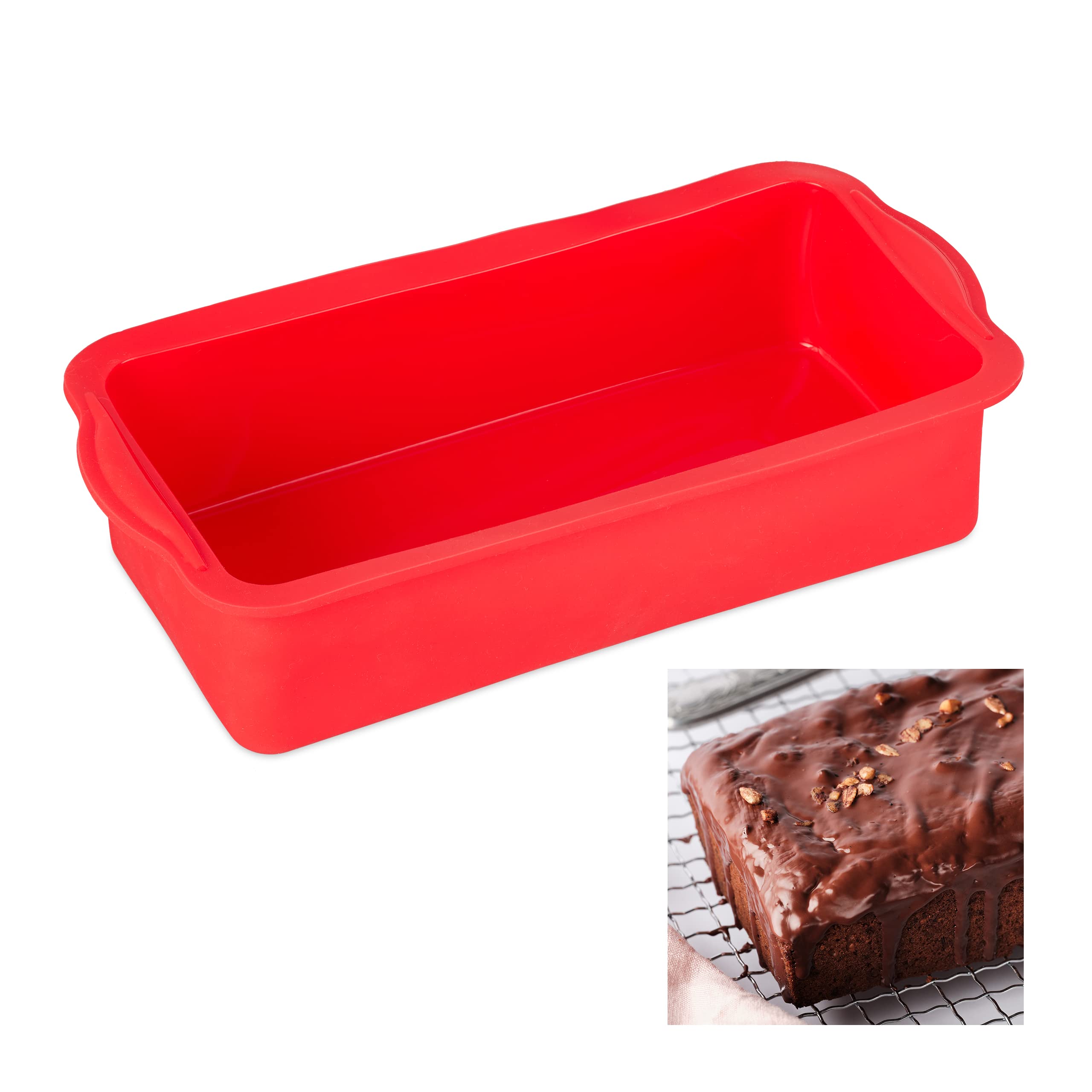 Relaxdays 10027254 Red Silicone Loaf Tin Mold - 28.5cm, Dishwasher & Microwave Safe, Heat-Resistant for Baking Bread, Cakes & Tea - Perfect for Home Baking, Holiday Treats & Gift Giving