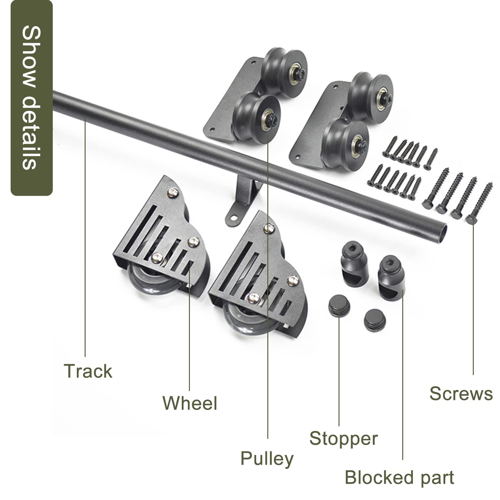 **Barn Door Hardware Kit - Sliding Door Track System 3.3ft to 20ft with Heavy-Duty Roller Wheels for Floor Mount (No Ladder Needed) - Perfect for Library, Closet, or Room Divider**