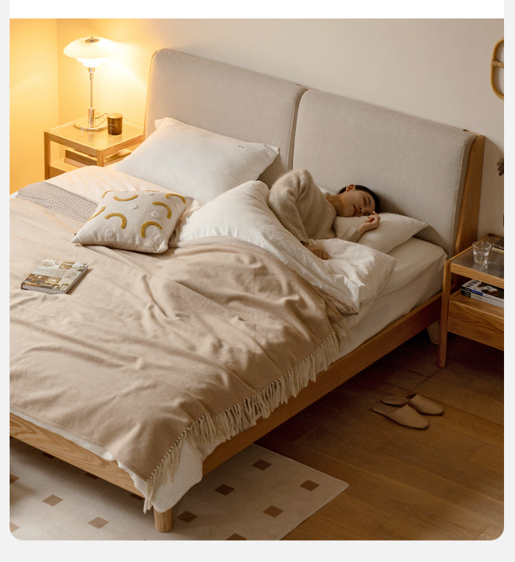 Solid Oak Wood Soft Bed Frame - Queen Size, Natural Wood Finish - Perfect for Master Bedrooms, Guest Rooms & Cozy Home Decor