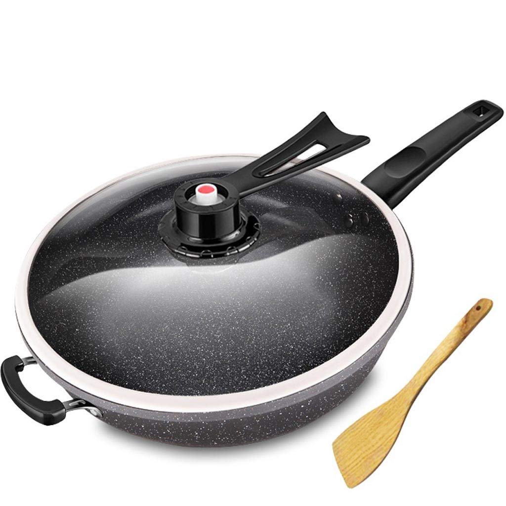 GRETD 32cm Iron Skillet - Maifan Stone Coated Nonstick Frying Pan & Wok with Lid - Compatible with Gas Stove & Induction Cooktop - Perfect for Stir-Frying, Sautéing & Pressure Cooking