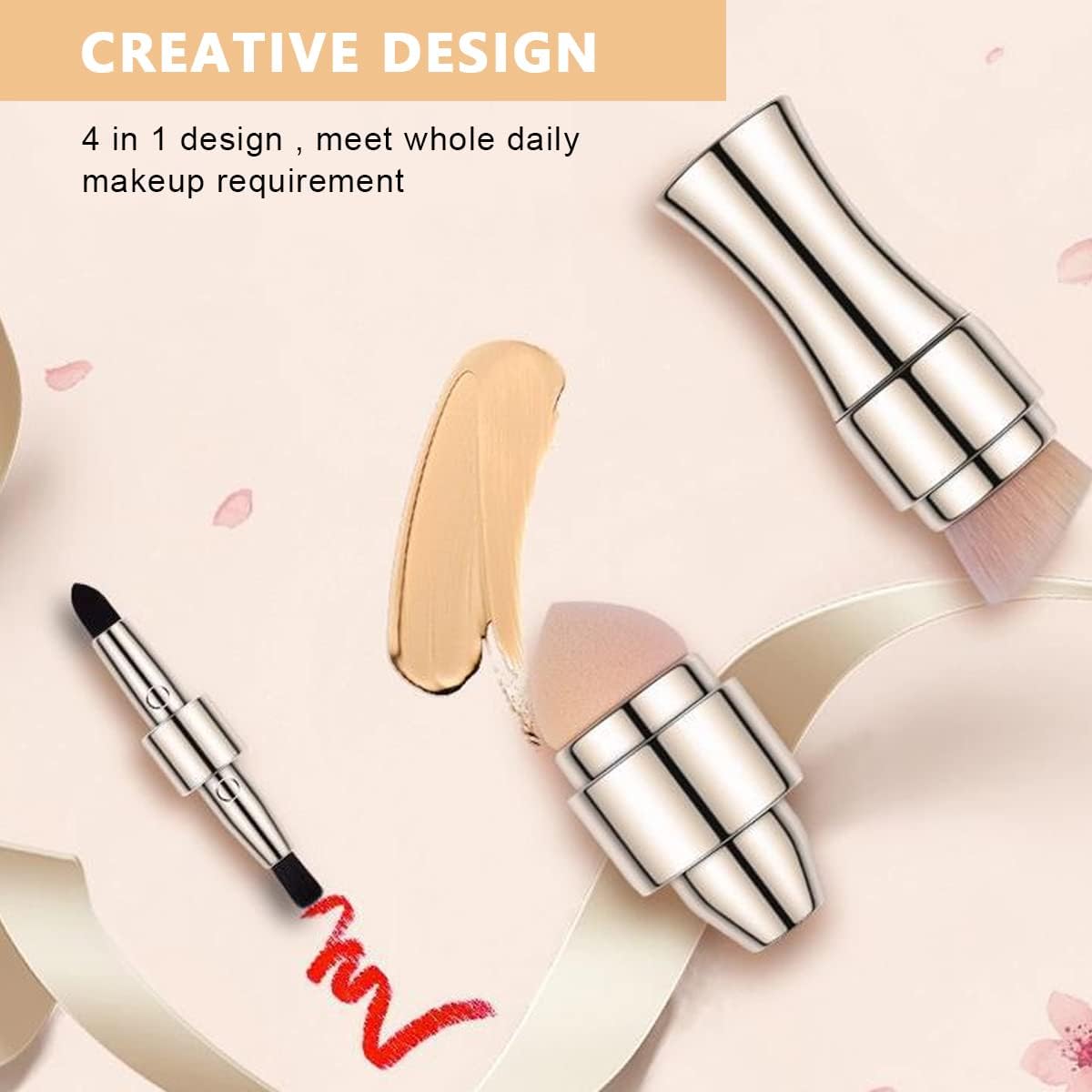 SKINPLUS 4-in-1 Travel Makeup Brush Set - Mini Portable Cosmetic Brush Kit with Foundation, Face, Lip & Concealer Brushes | Perfect for On-the-Go Makeup & Travel Essentials