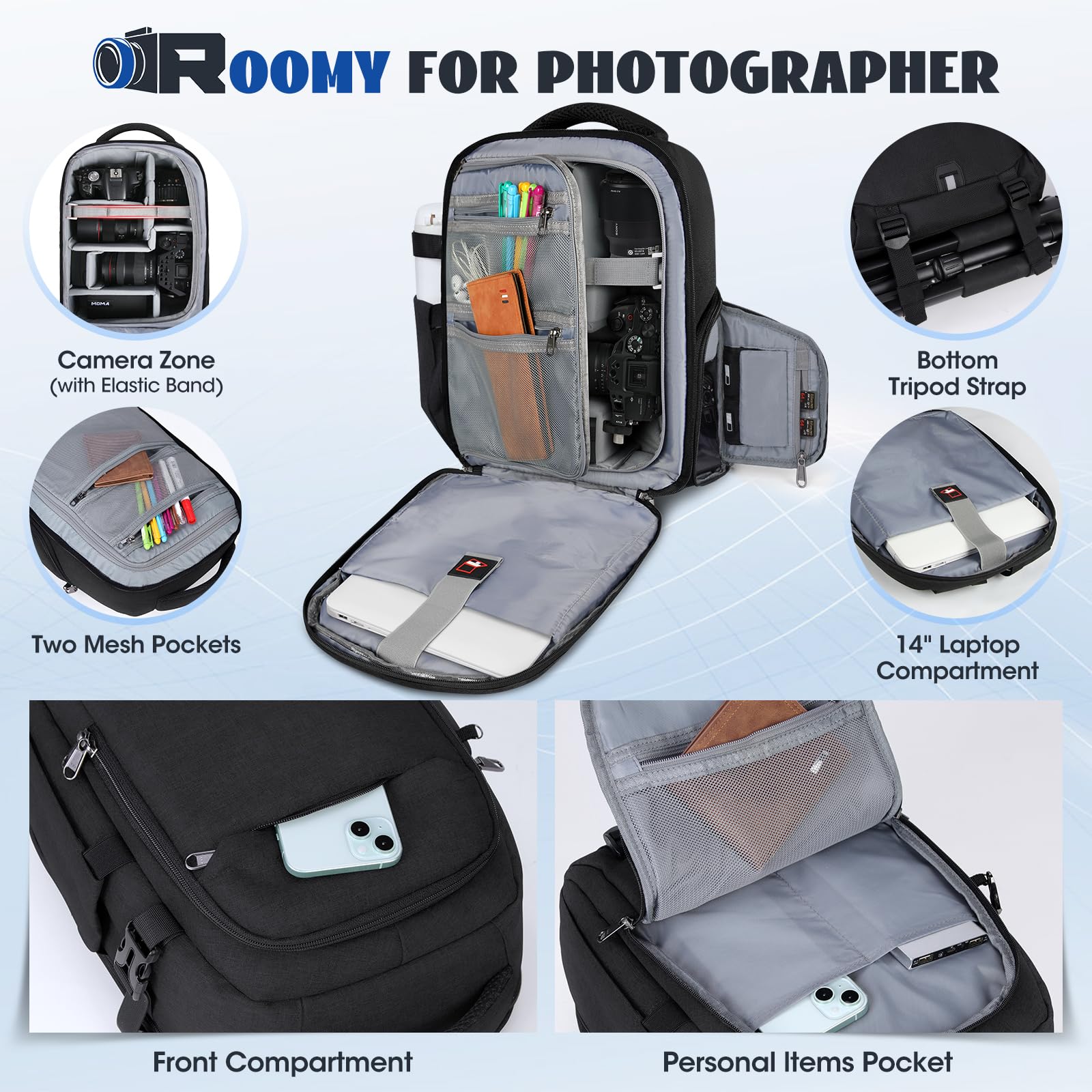 Professional DSLR SLR Mirrorless Camera Backpack for Photographers - Waterproof & Rain Cover Included - Perfect for Travel, Hiking & Outdoor Photography
