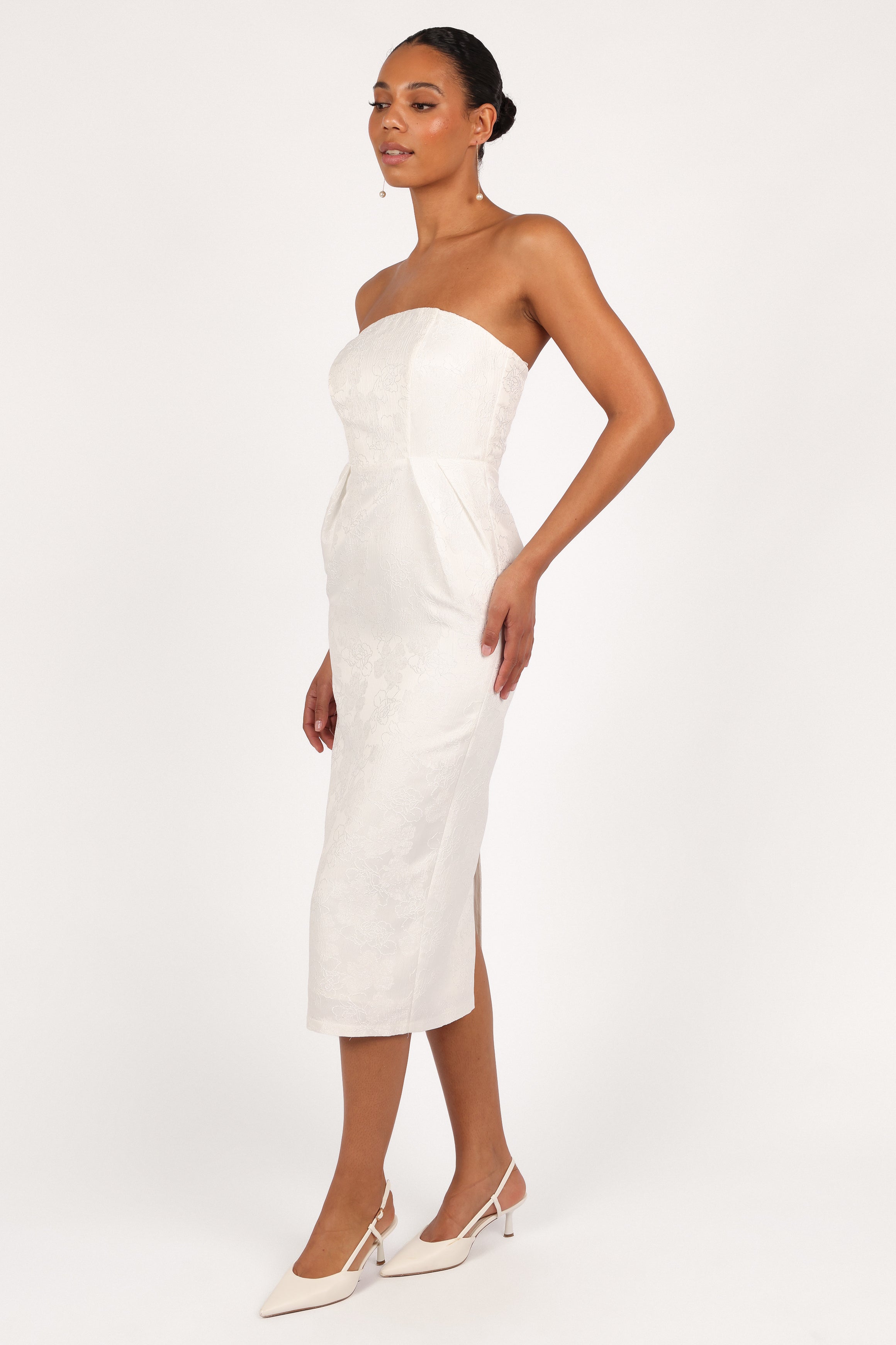 Avah Strapless Midi Dress for Women - Elegant White Summer Dress for Weddings, Parties & Beach Vacations