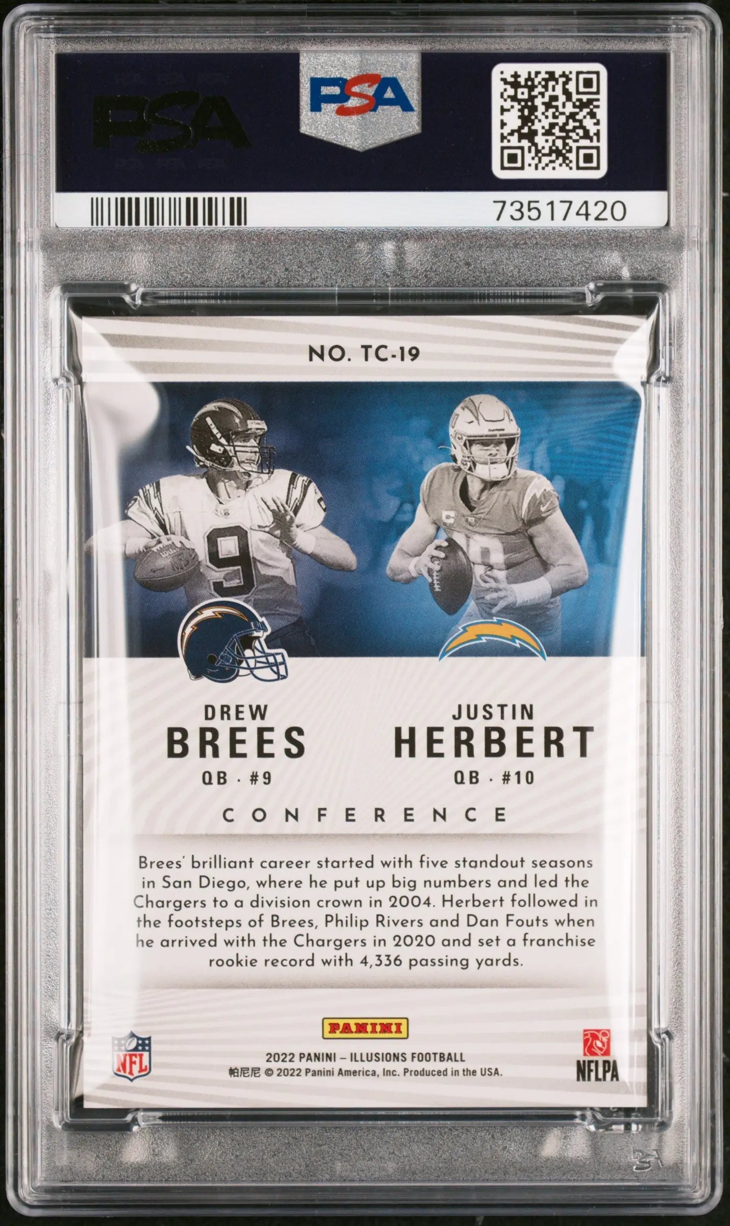 2022 Panini Illusions Football Justin Herbert & Drew Brees Dual Patch Auto Green Conference PSA 10 Gem Mint /5 - Rare NFL Trading Card for Collectors & Sports Memorabilia Enthusiasts