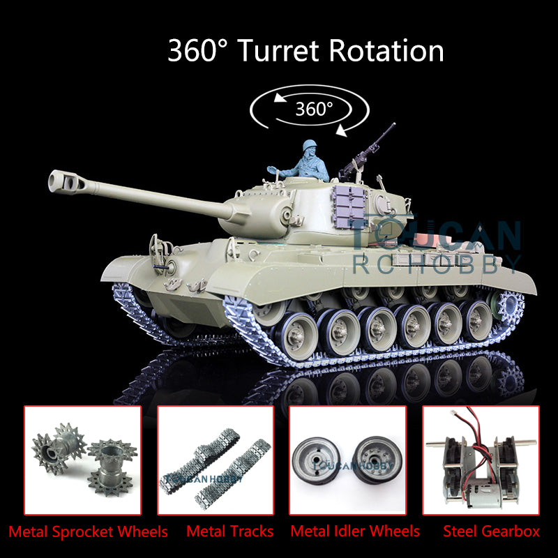 2.4G Henglong 1/16 Scale 7.0 Upgraded M26 Pershing RC Tank Model 3838 with 360° Rotating Turret, Metal Tracks & Sprocket Wheels, Engine Sound - Perfect for Military Enthusiasts, Collectors & Outdoor RC Battles