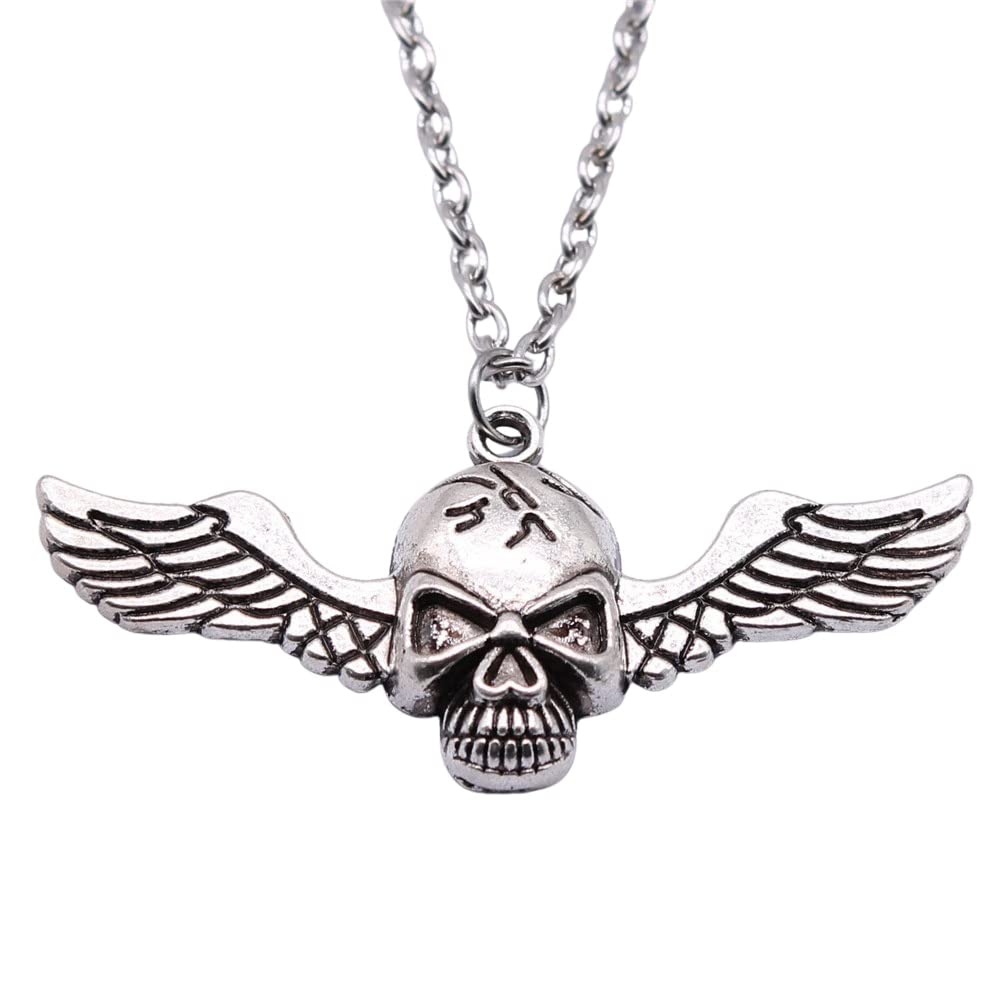 Antique Silver Skull & Angel Wings Charm Pendant - 56x26mm Gothic Jewelry for Necklaces, DIY Crafts, and Punk Fashion Accessories