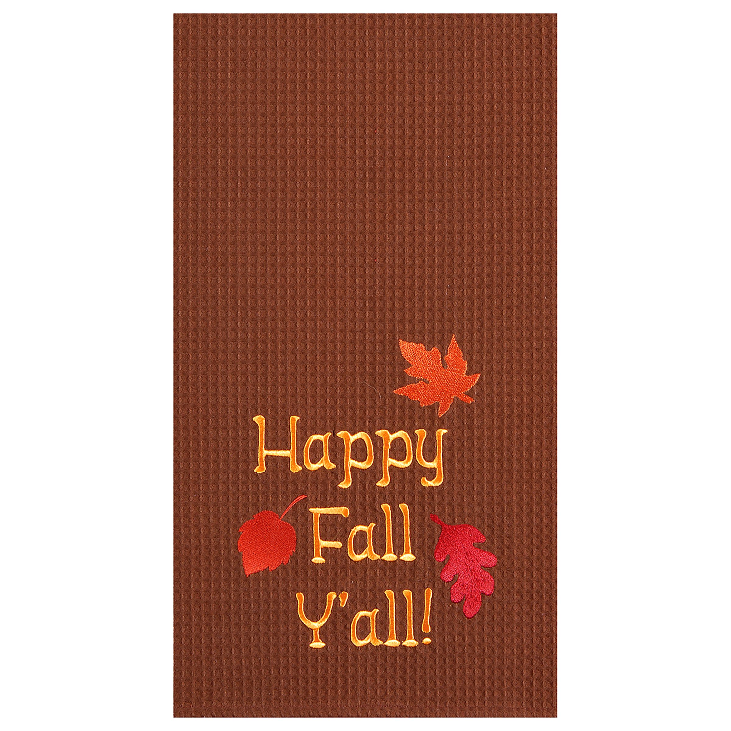 C&F Home Happy Fall Y'All Cotton Embroidered Waffle Weave Kitchen Towel Set - Brown Rustic Farmhouse Decor for Thanksgiving & Autumn Kitchen Decorations | Perfect for Drying Dishes, Table Centerpiece & Seasonal Home Decor