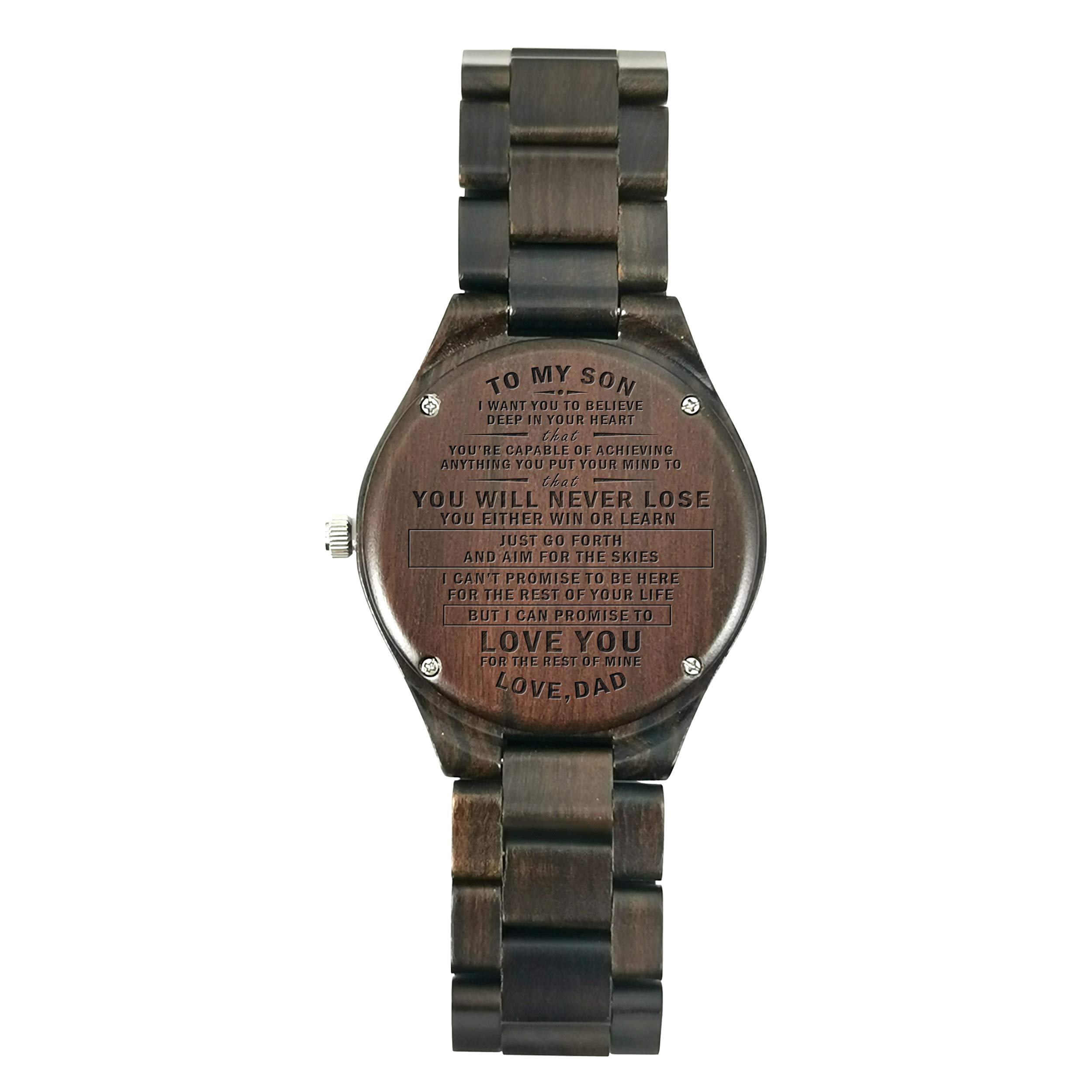 Handmade Engraved Wooden Watches for Men - Personalized Natural Wood Wristwatch Gift for Son, Birthday, Graduation, Wedding Anniversary & Christmas - Perfect for Formal Events, Casual Wear & Special Occasions from Mom or Dad